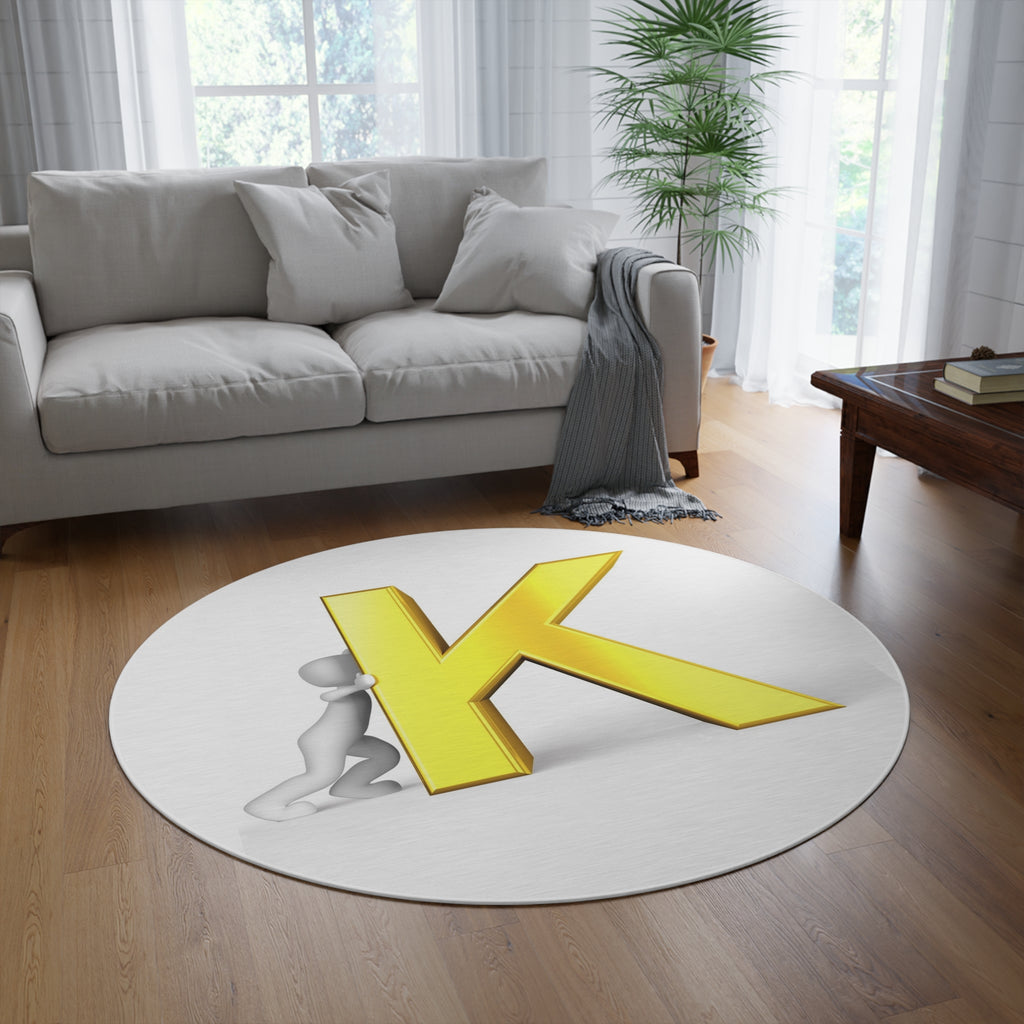 Gold Letter K Monogram Round Rug | Alphabet Initial Floor Mat