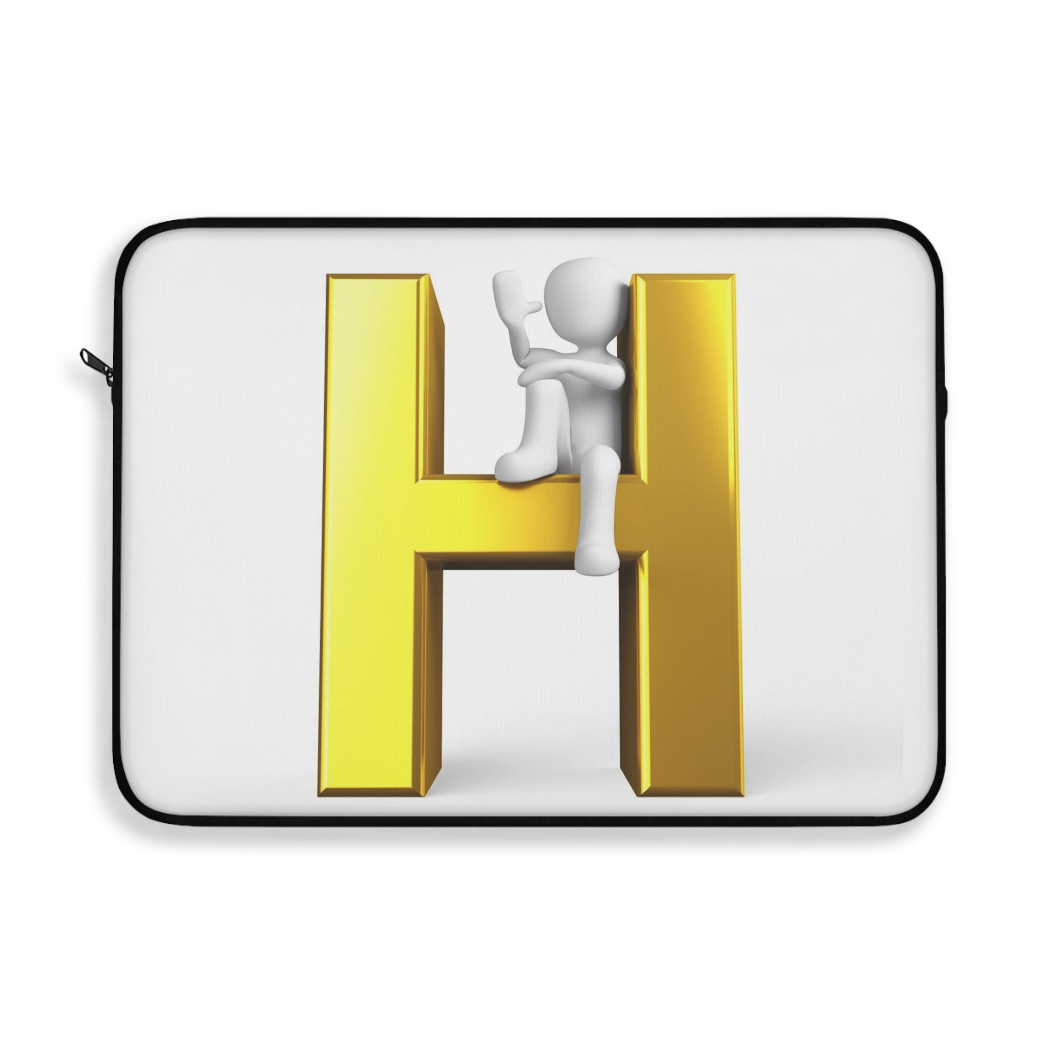 Housse d'ordinateur portable en 3D avec lettre H dorée et figurine d'escalade | Monogramme H