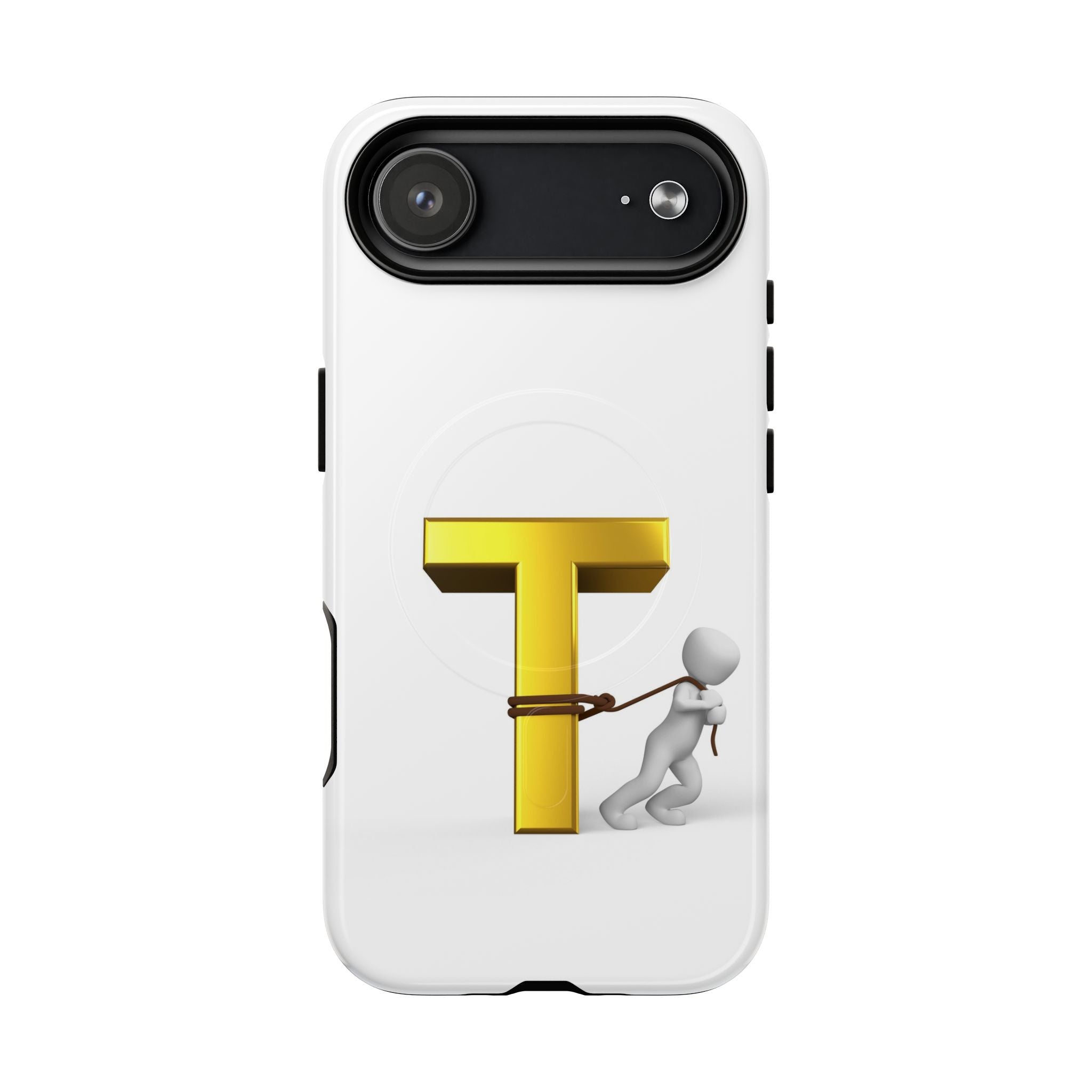 Coque de téléphone Lettre T en or avec personnage tirant | Coque magnétique résistante