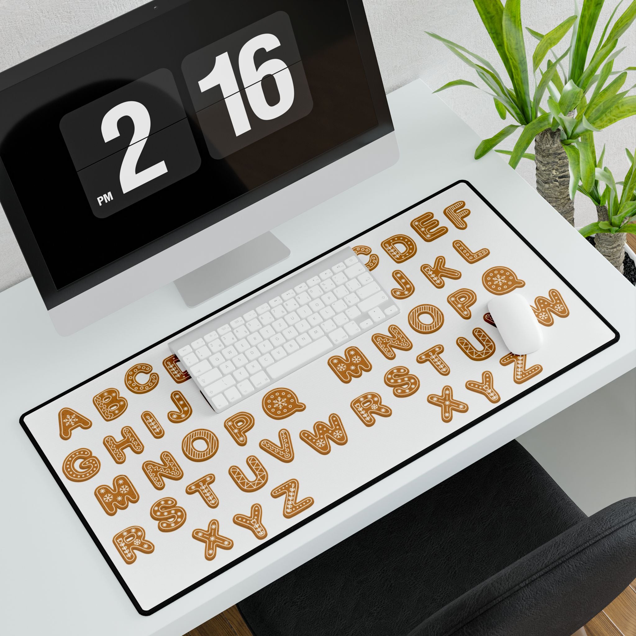 Gingerbread Cookie Alphabet Desk Mat | Cute Baking Letters Mouse Pad