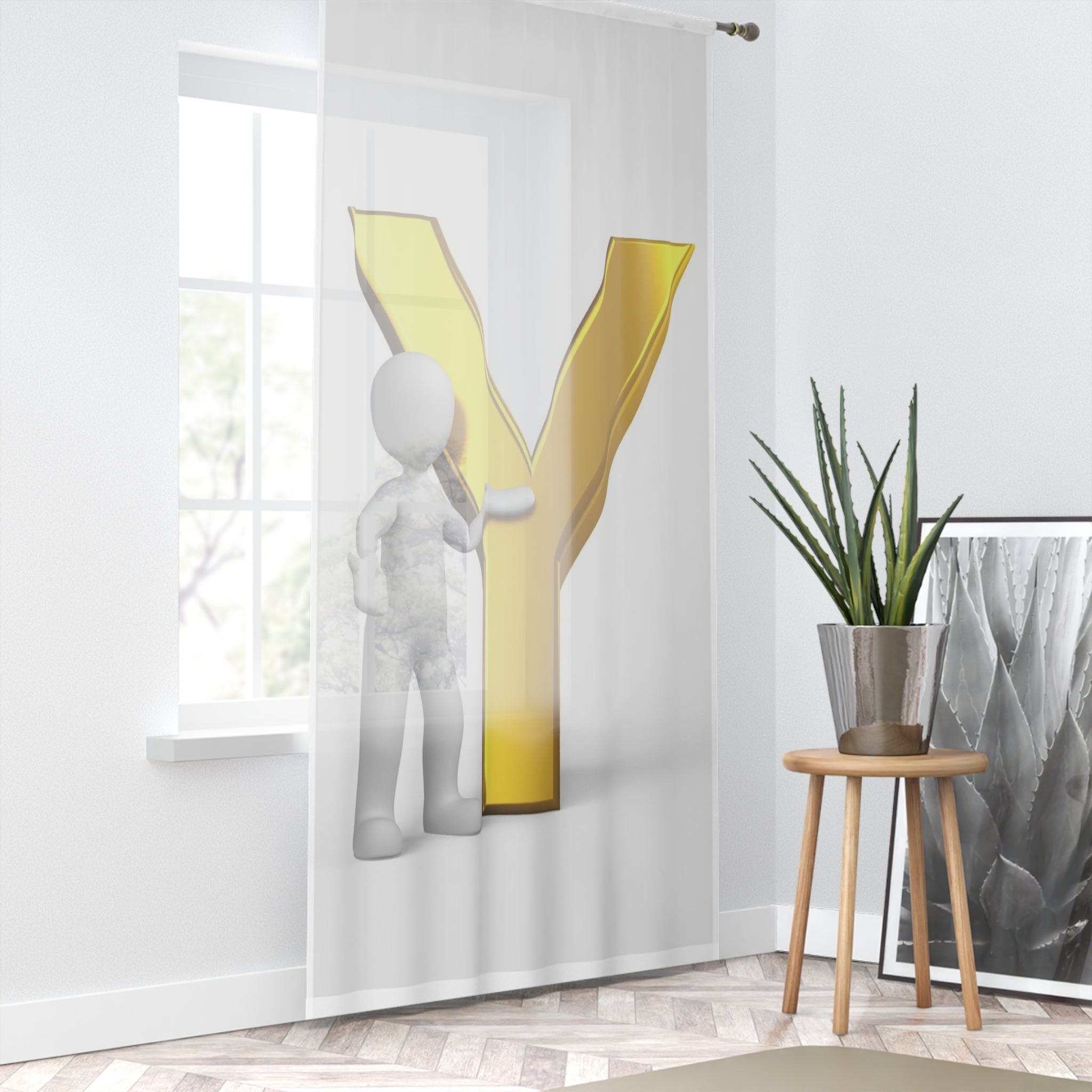 Gold Letter Y with 3D Figure Window Curtain | Monogram Initial Panel