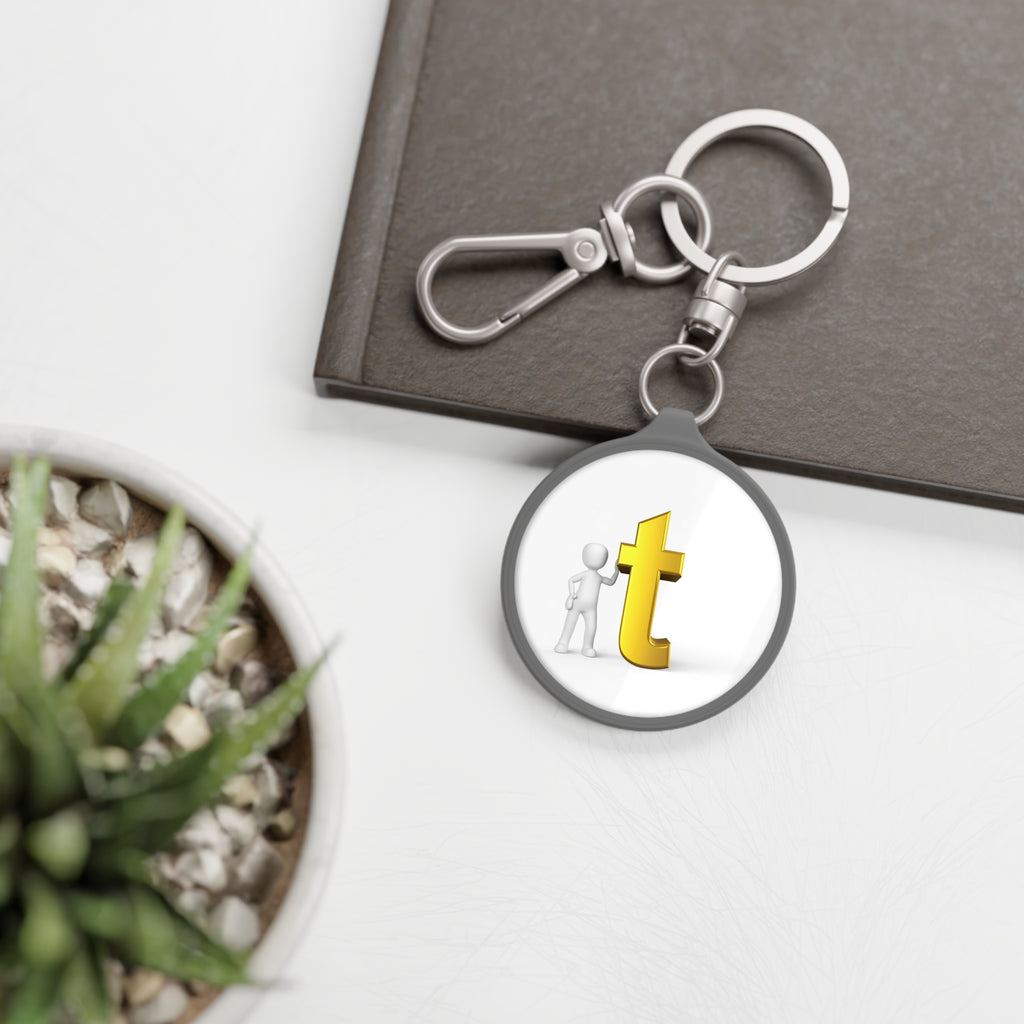 Gold Letter T Initial Keyring Tag | Round Metal Keychain