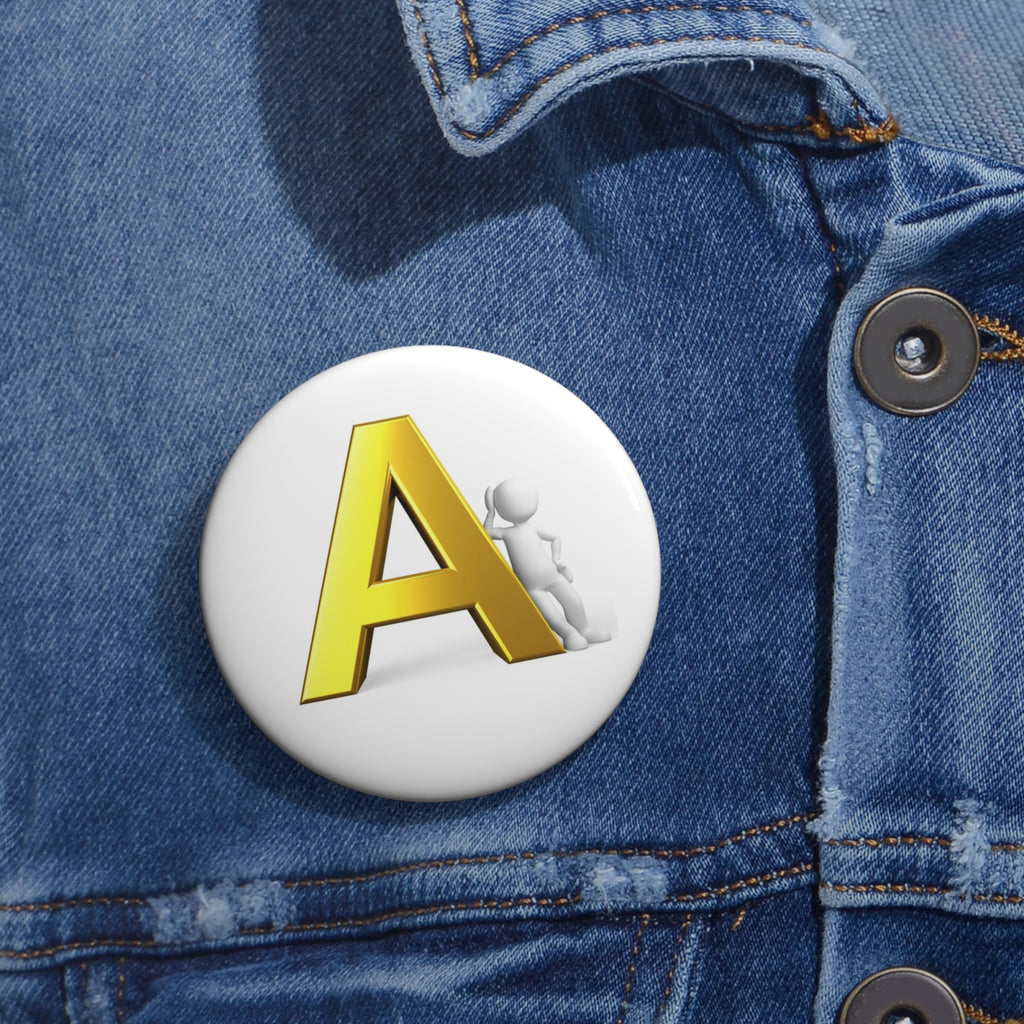 Yellow 3D Letter A Pin Button | Initial Monogram Badge