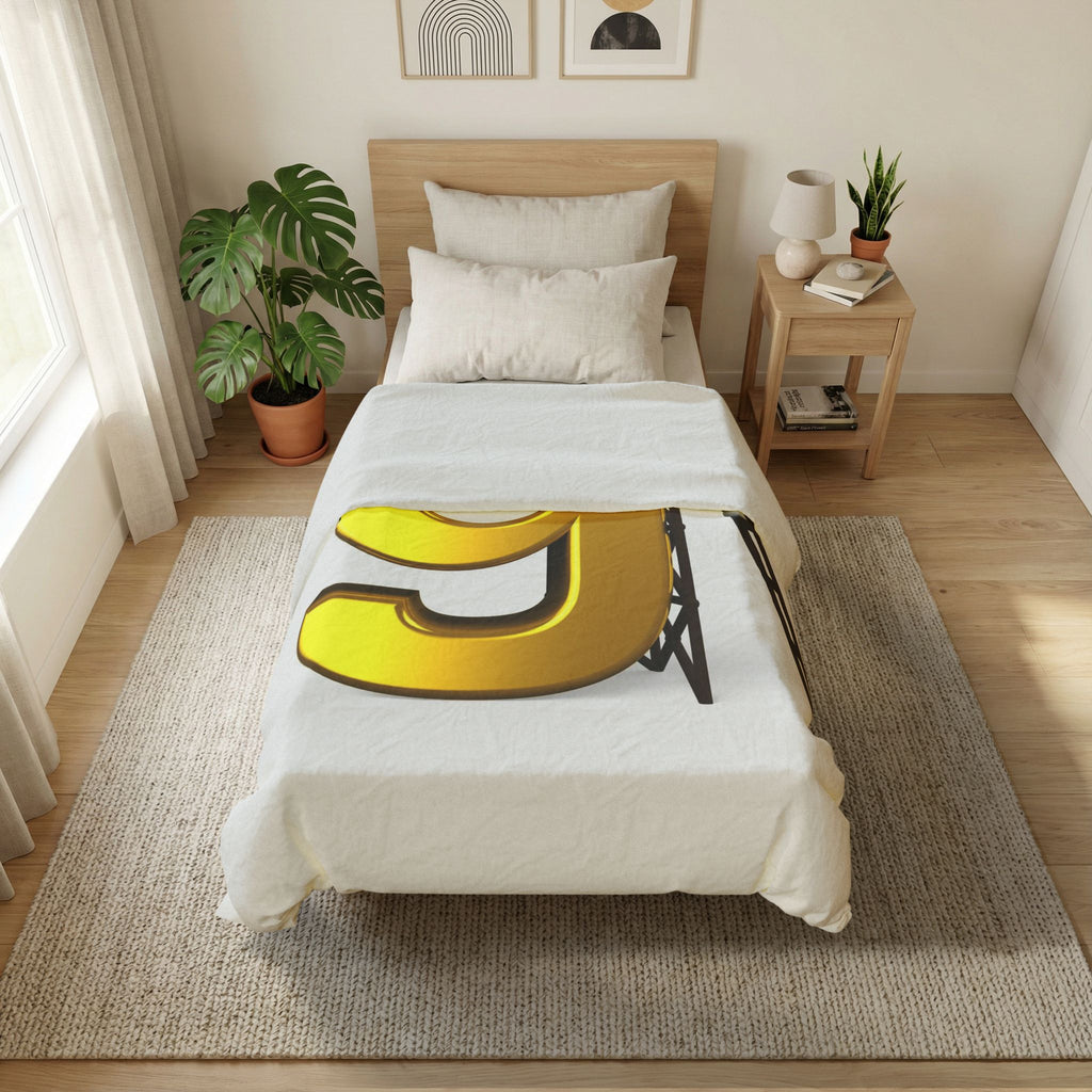 Golden Letter g with Worker Illustration Duvet Cover | Typography Bedding