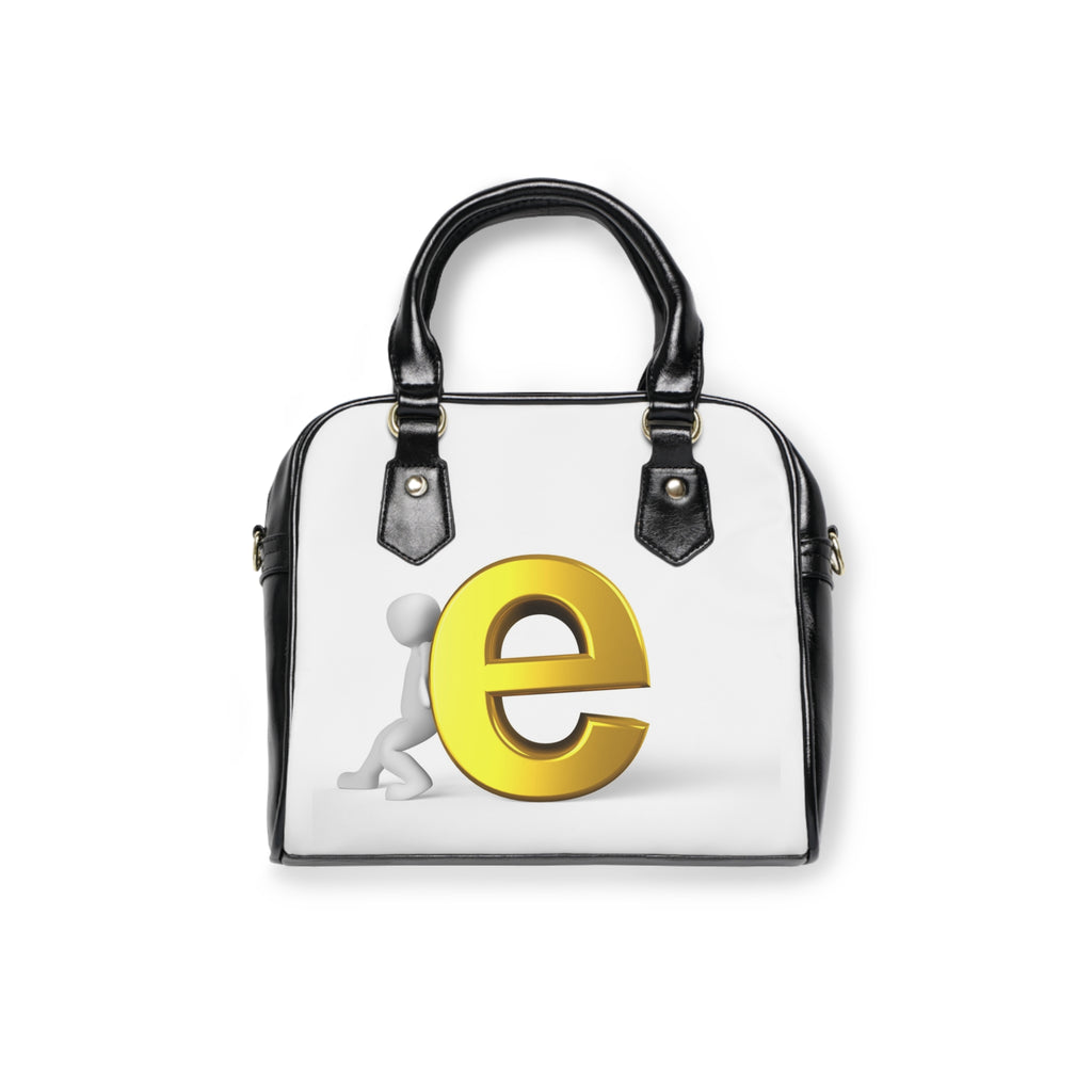 3D Person Pushing Gold Letter e Shoulder Handbag | Monogram Initial Purse