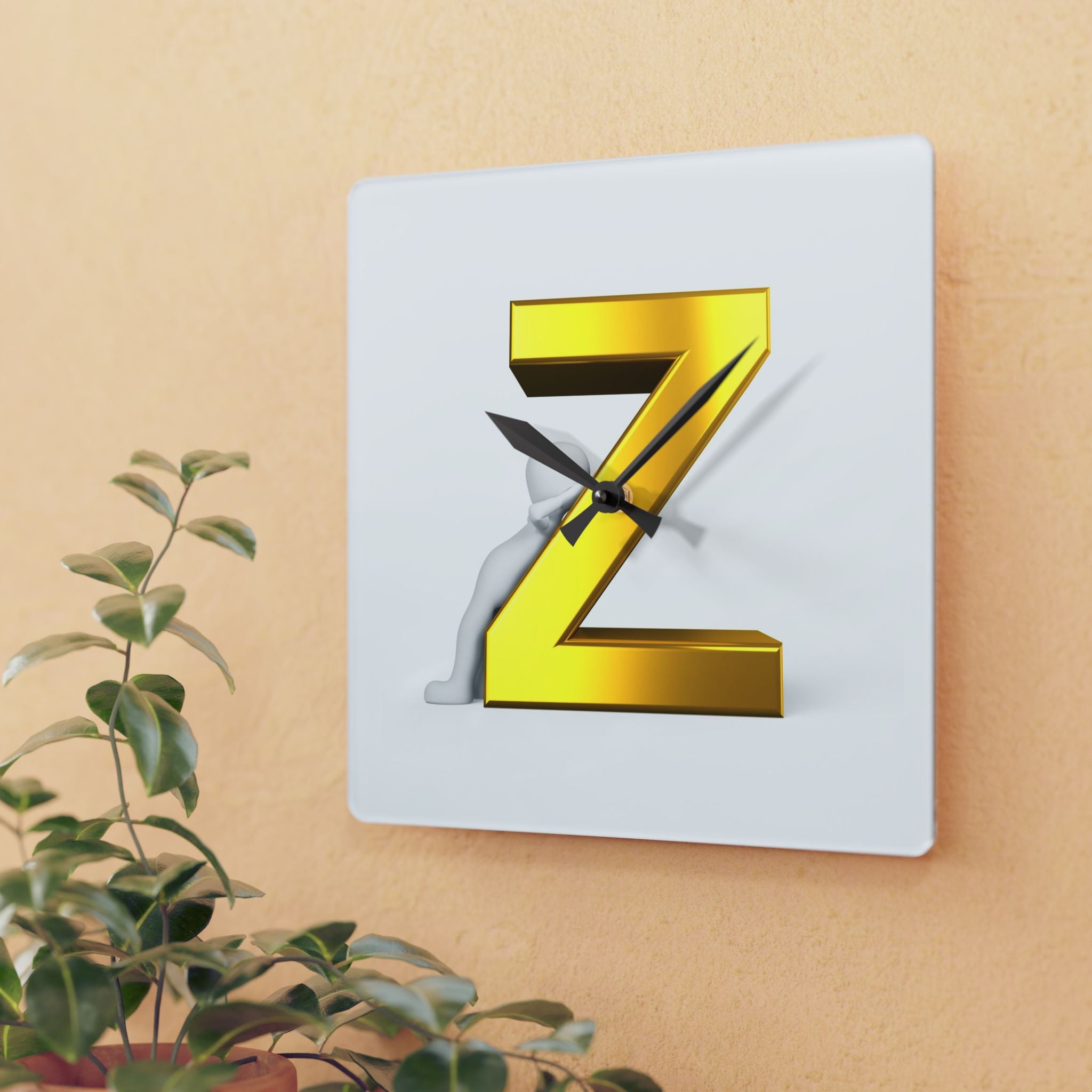 Gold 3D Letter Z Acrylic Wall Clock | Monogram Initial Decor