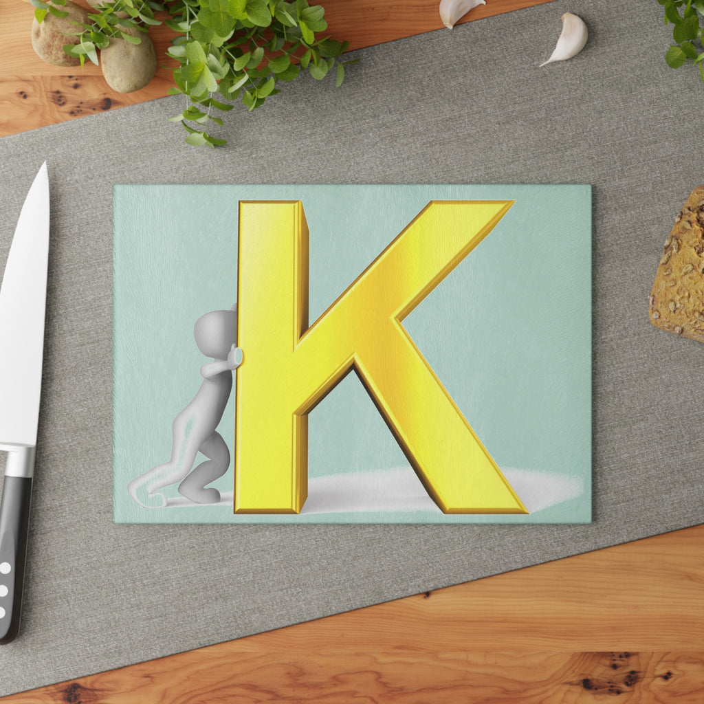 Gold Letter K design Glass Cutting Board | Monogram Initial K