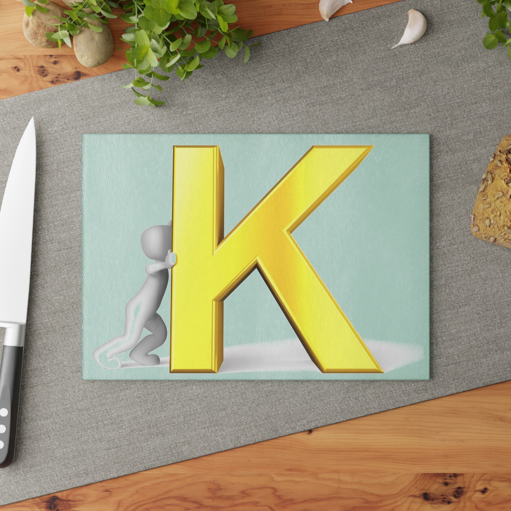Gold Letter K design Glass Cutting Board | Monogram Initial K