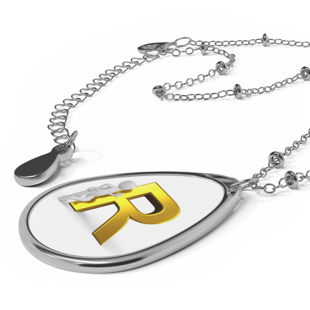 Gold Initial 'R' Oval Pendant Necklace - Personalized Monogram Teardrop Necklace