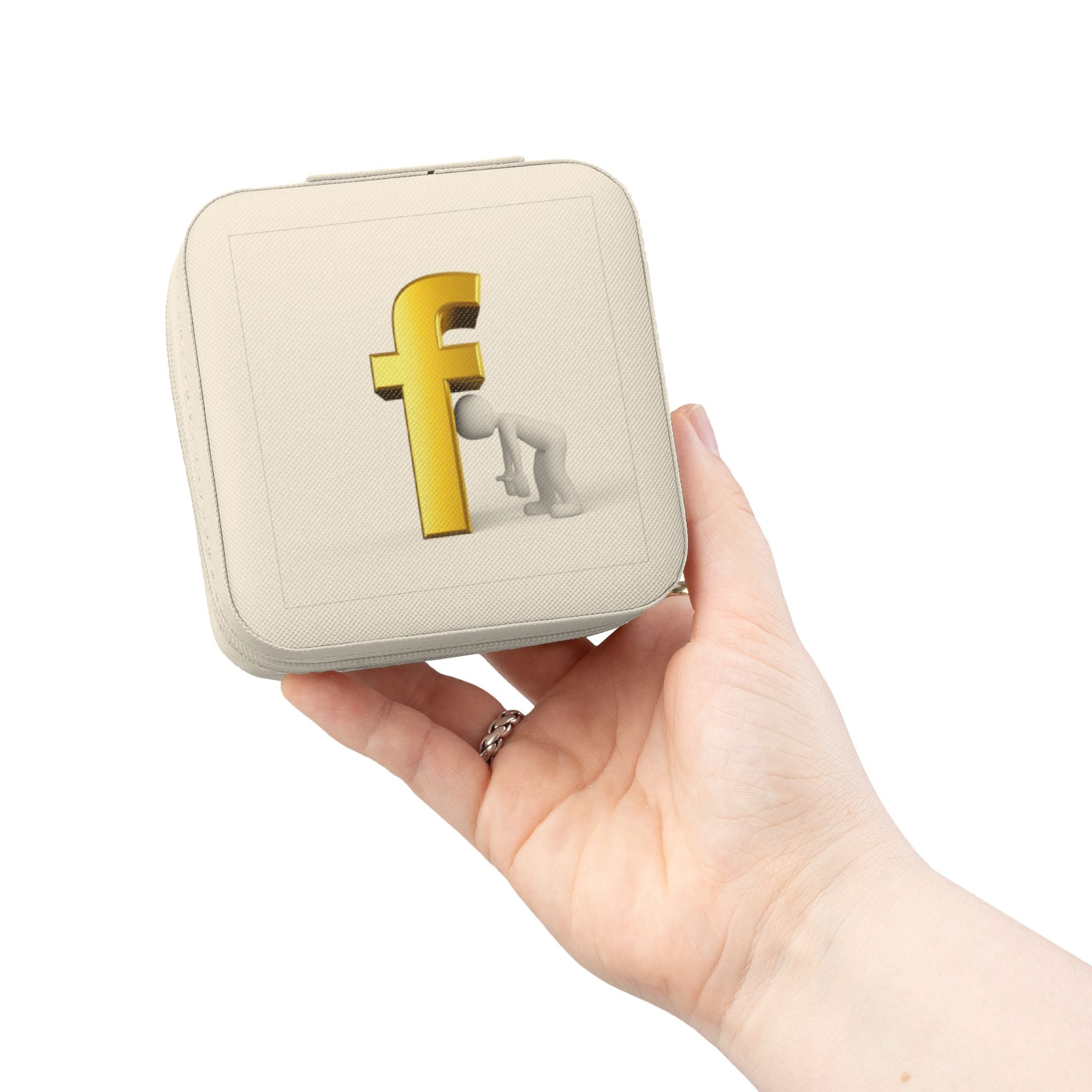 Gold Letter F Monogram Jewelry Travel Case | Compact Square Ring Organizer