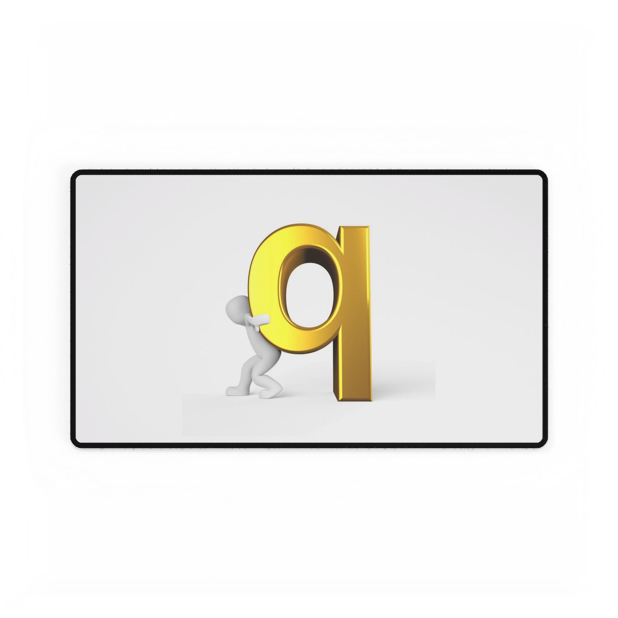 3D Figure Pushing Gold Letter Q Desk Mat | Large Mouse Pad