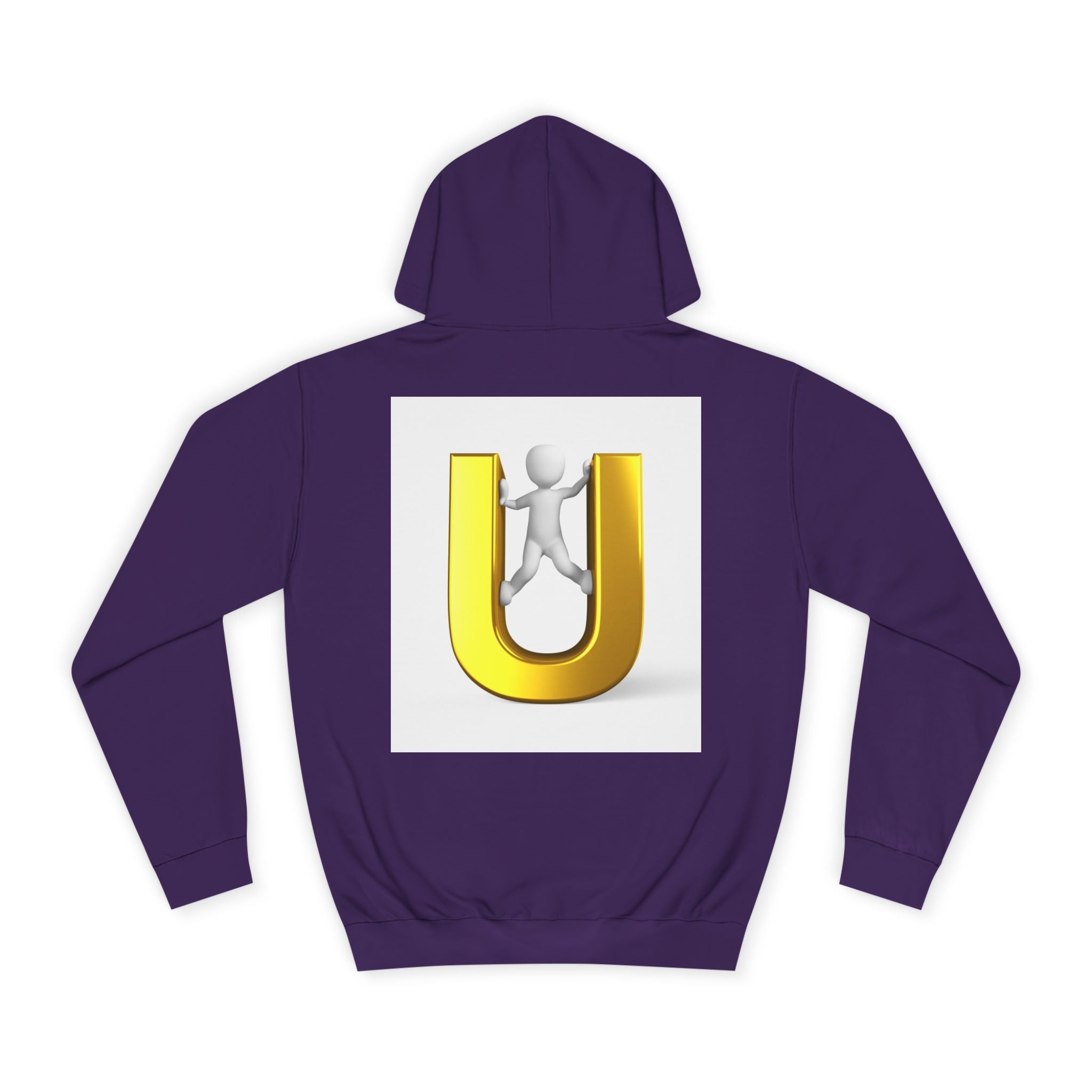 3D Gold Letter U Hoodie | Stick Figure Climbing Typography Sweatshirt