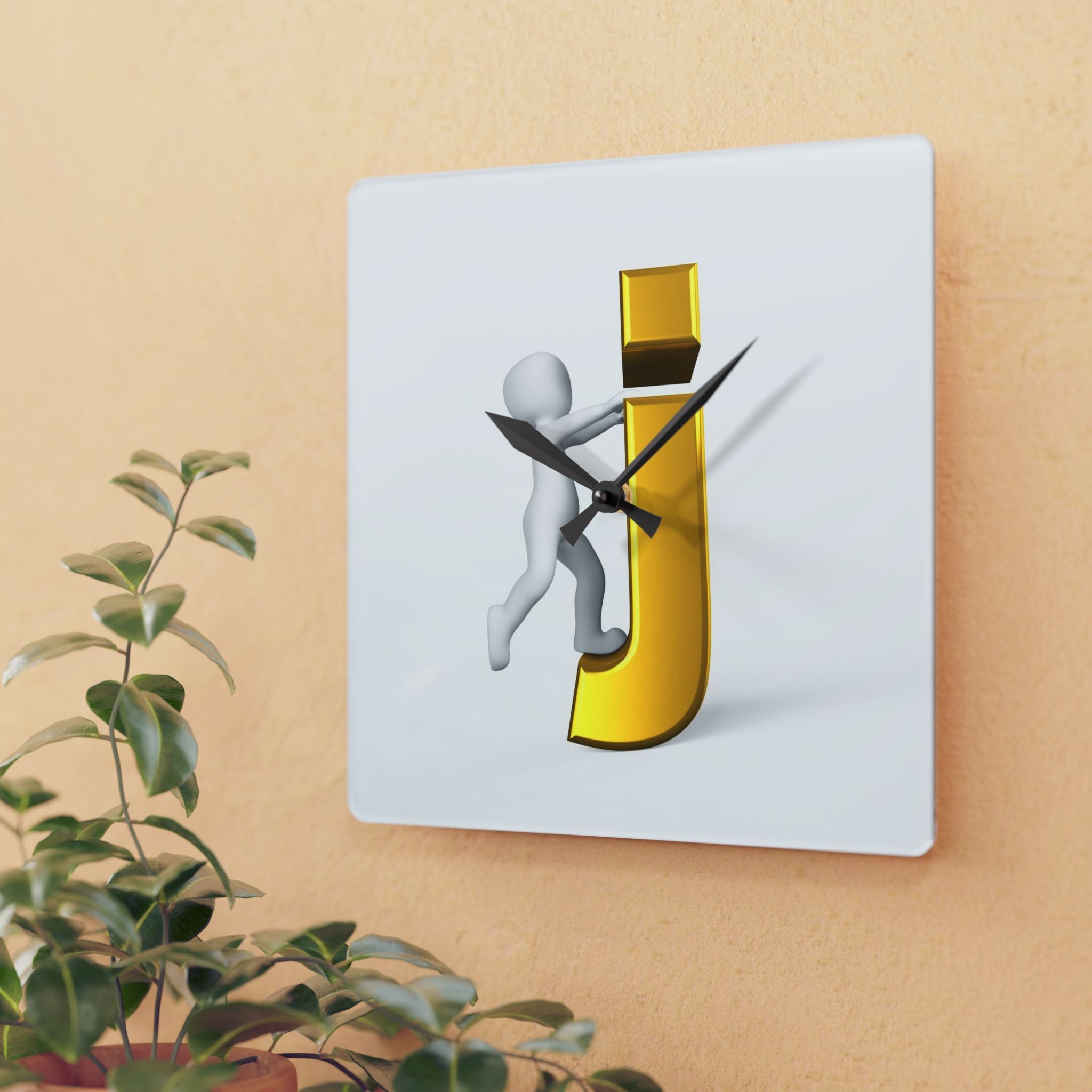 3D Figure Hugging Gold Letter J Acrylic Wall Clock | Personalized Initial Décor