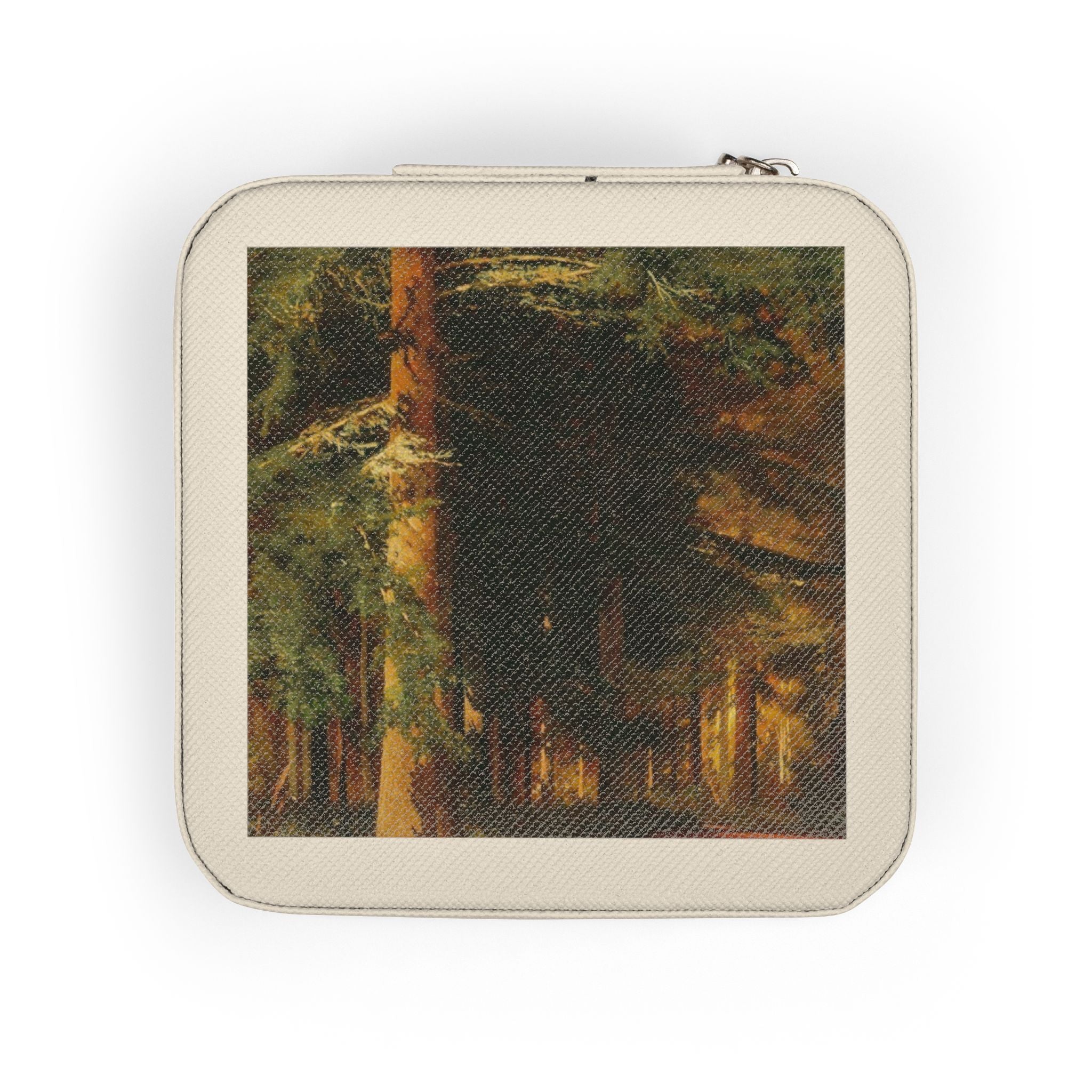 Forest Oil Painting Jewelry Travel Case | Compact Square Jewelry Box