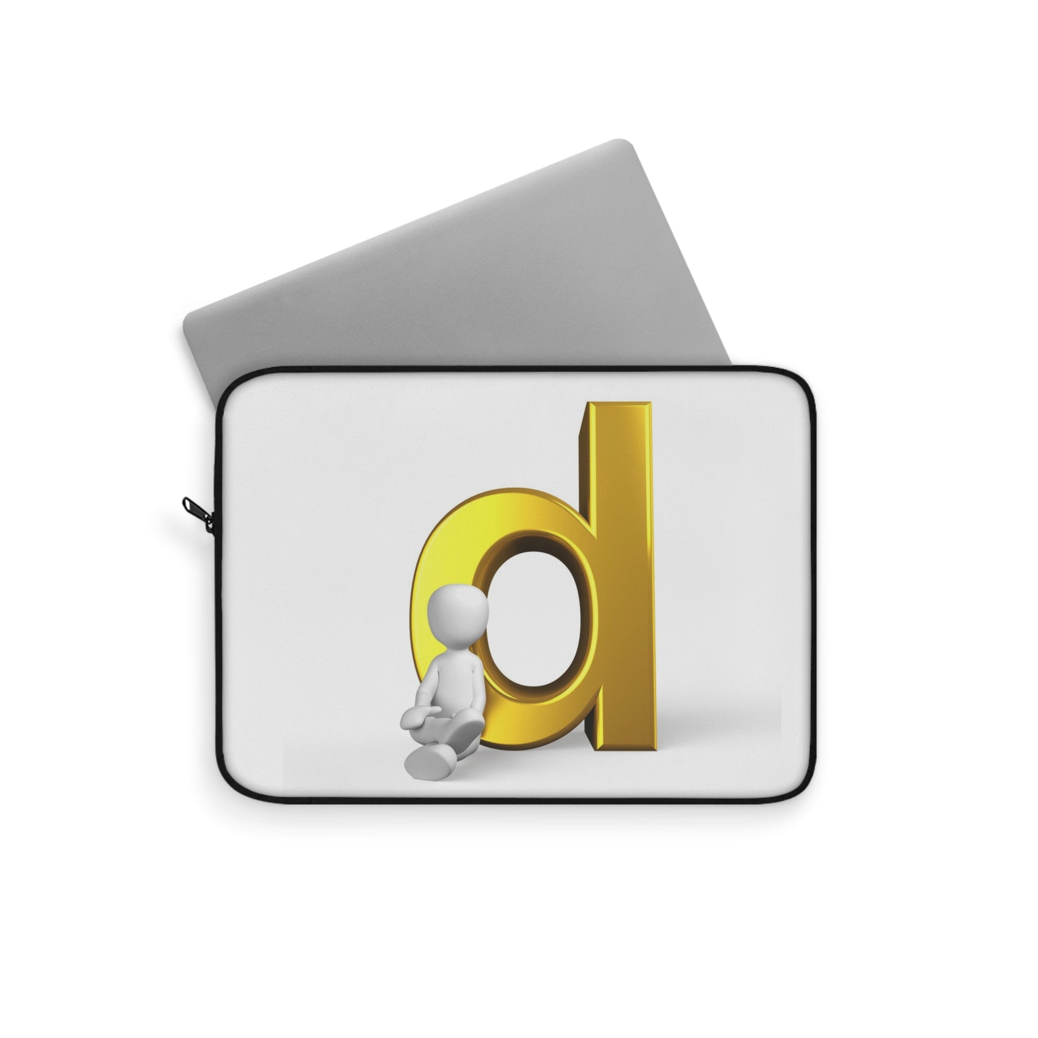3D Gold Letter D with Sitting Figure Laptop Sleeve | Monogram Initial Accessory