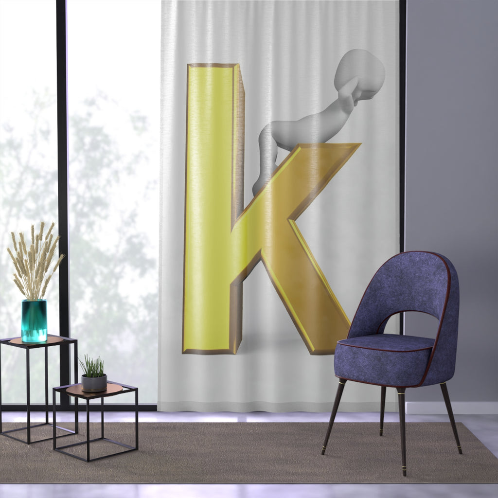 Gold Letter K Typography Window Curtain | Monogram Initial Decor