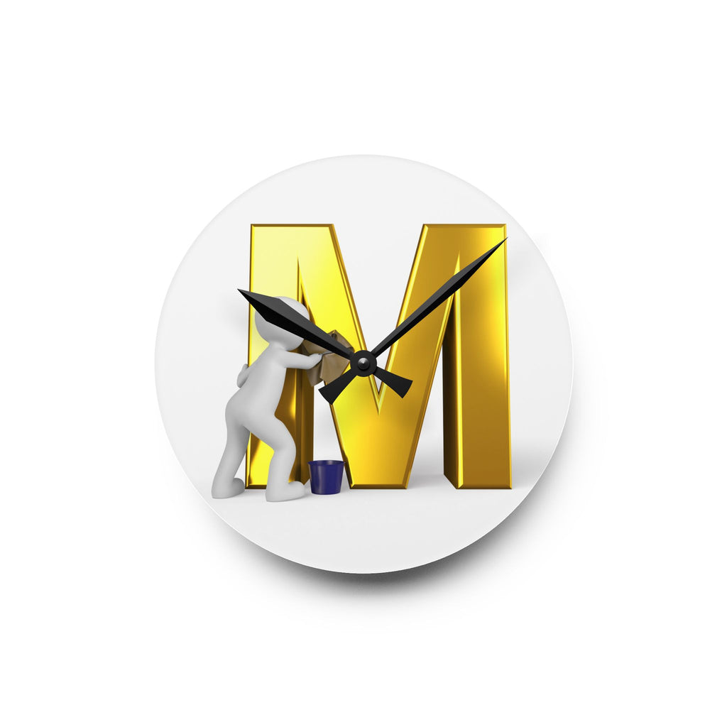 Gold Letter M Painting Acrylic Wall Clock | Monogram Initial Decor