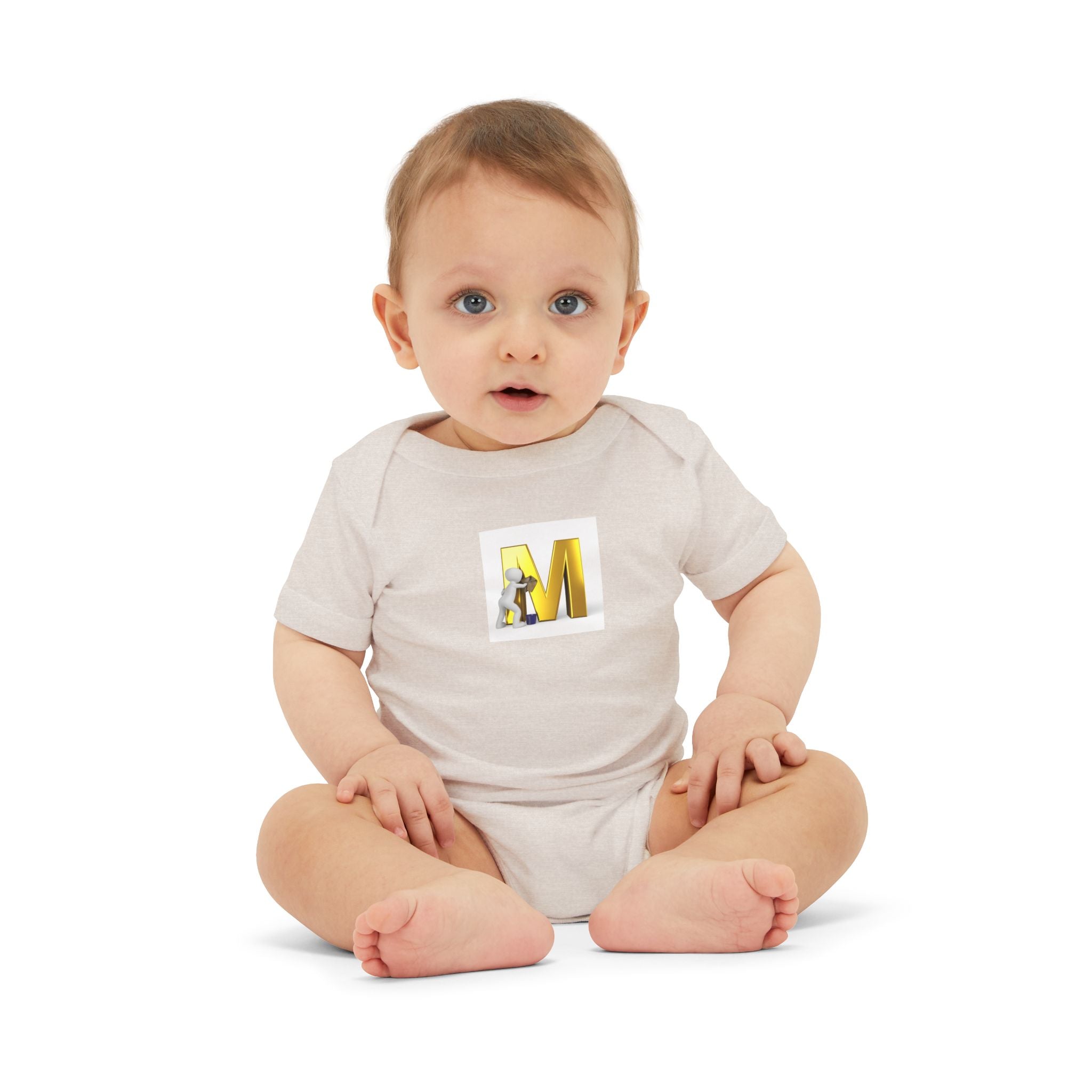 Yellow Letter M with Mouse Onesie | Baby Monogram Initial Infant Bodysuit