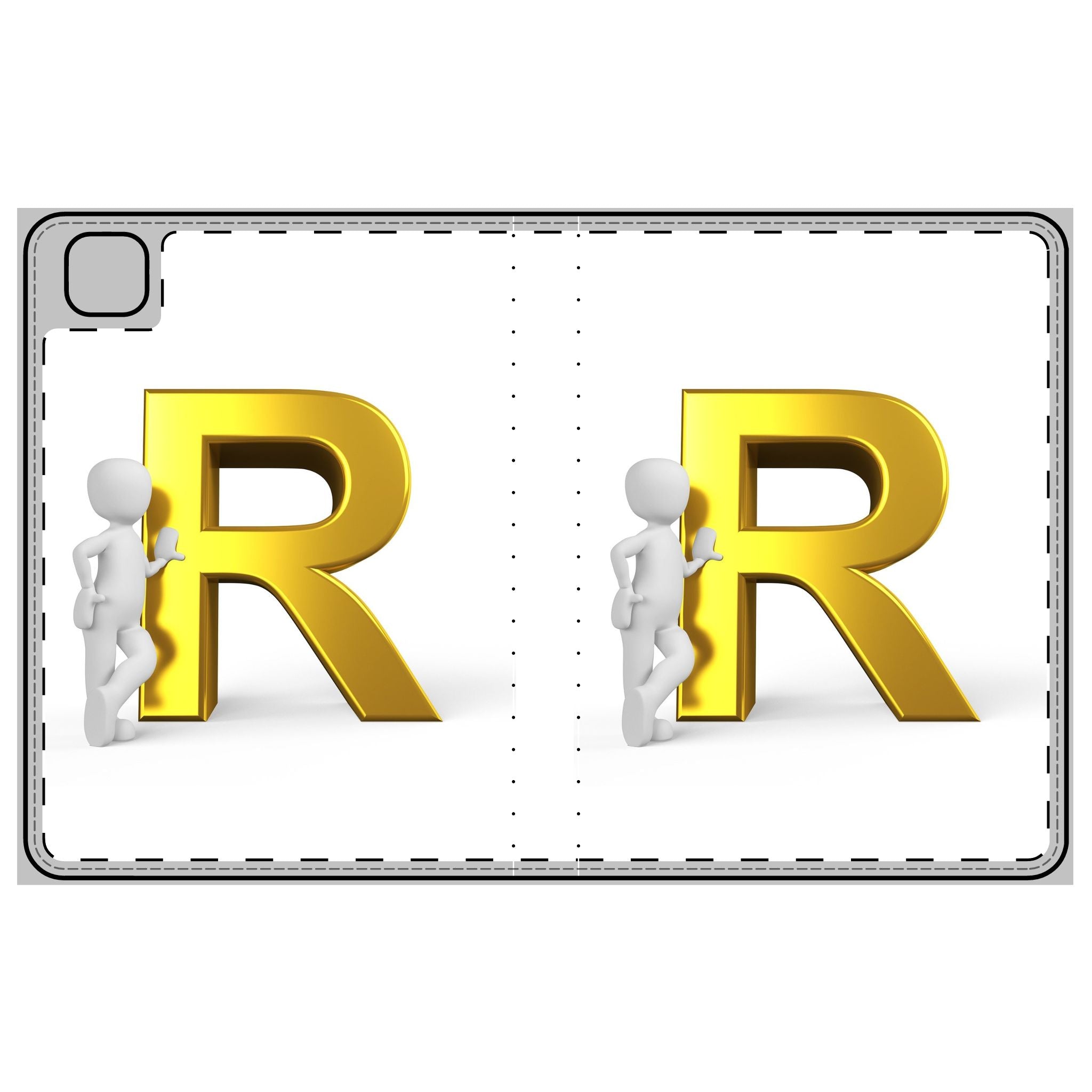 Étui folio pour tablette avec lettre R dorée et figurine 3D | Housse initiale R