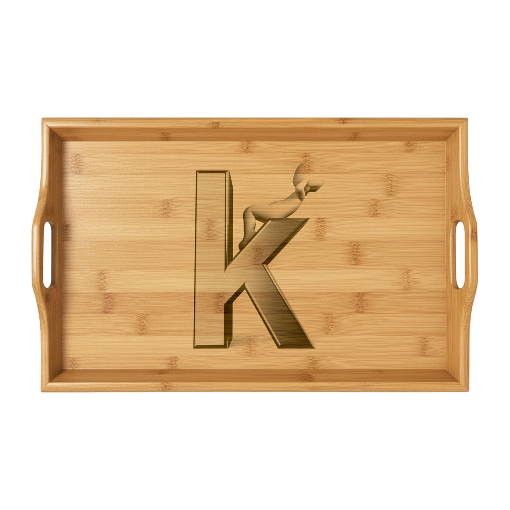Letter K Bamboo Serving Tray | Engraved Monogram Tray