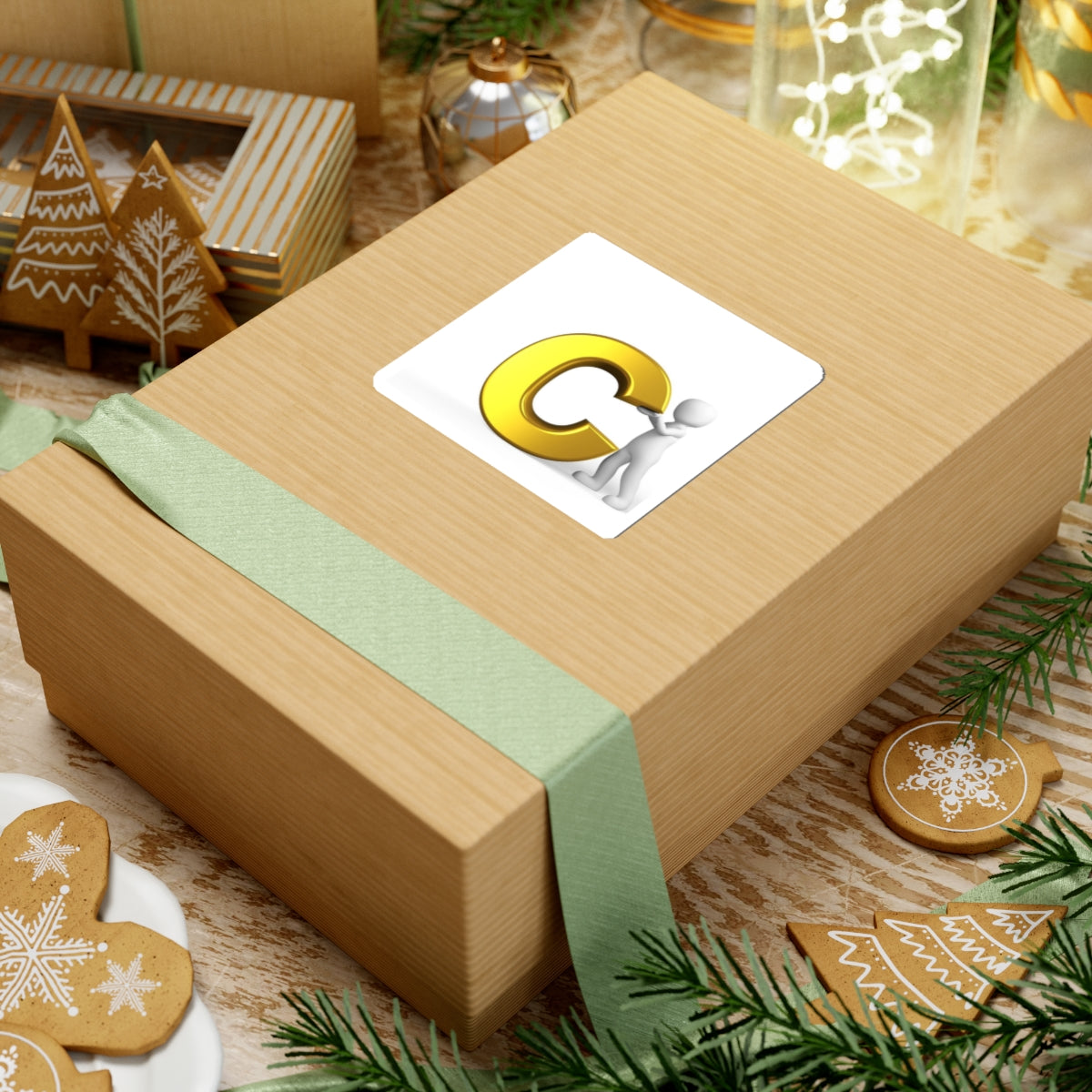 Gold 3D Letter C with Figure Sticker
