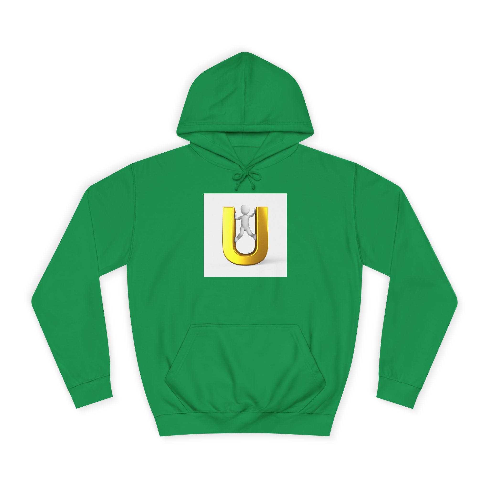 Sweat à capuche lettre U 3D Or | Sweat-shirt typographique bonhomme allumette grimpant