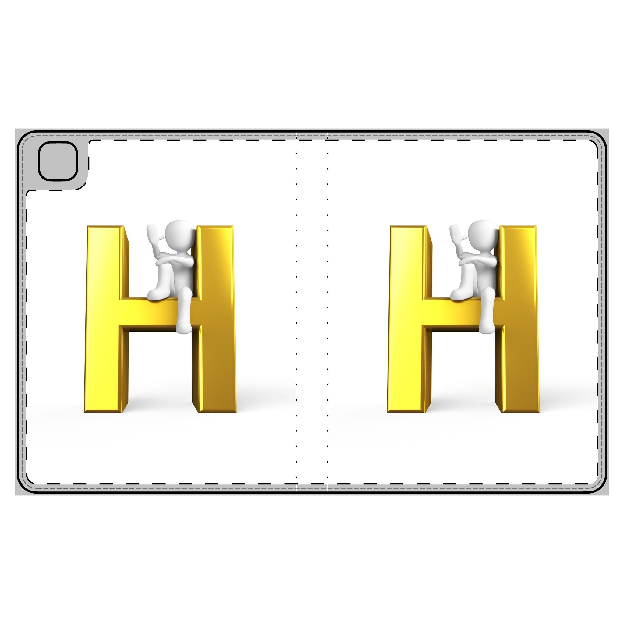 Gold 3D Letter H with Climbing Figure Tablet Folio Case | Alphabet Initial H