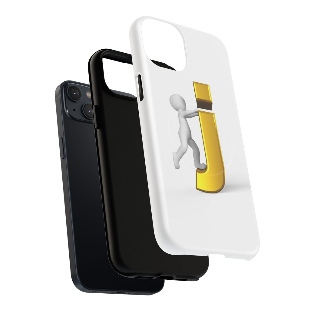 3D Stick Figure Pushing Gold Letter J Phone Case | Tough Magnetic Case