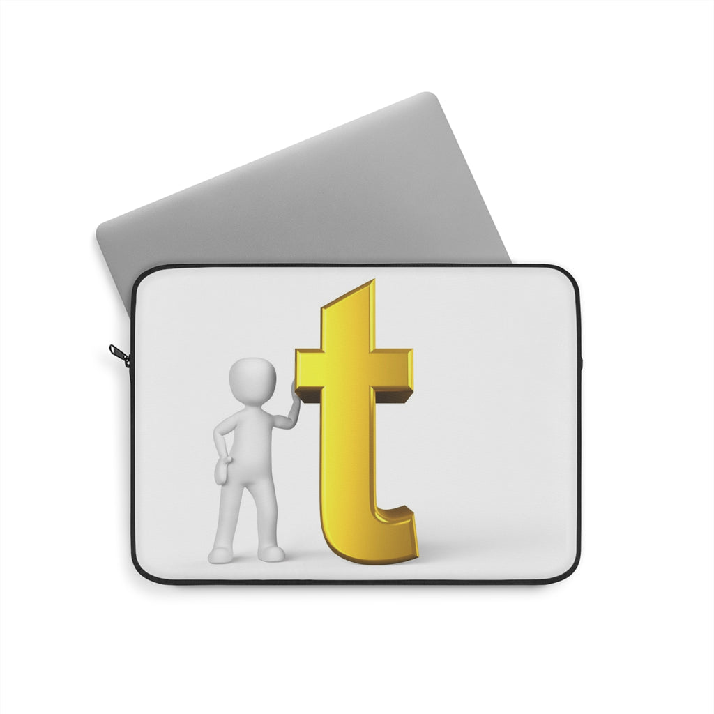 3D Figure with Gold Letter T Laptop Sleeve | Monogram Initial Case