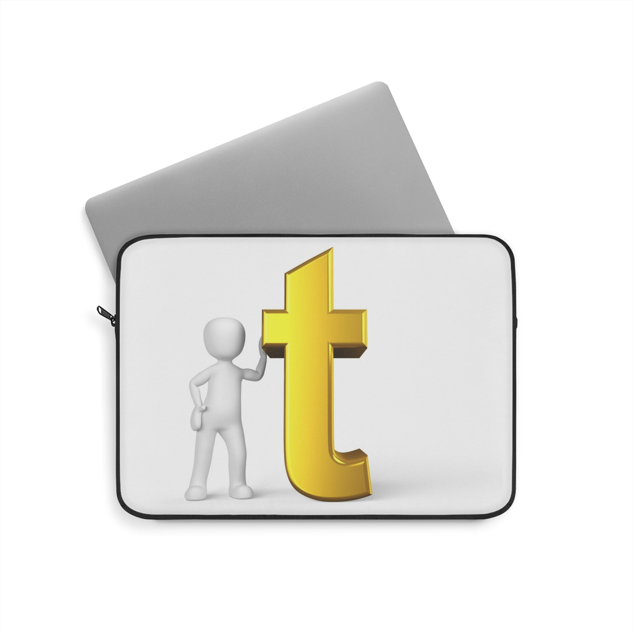 3D Figure with Gold Letter T Laptop Sleeve | Monogram Initial Case