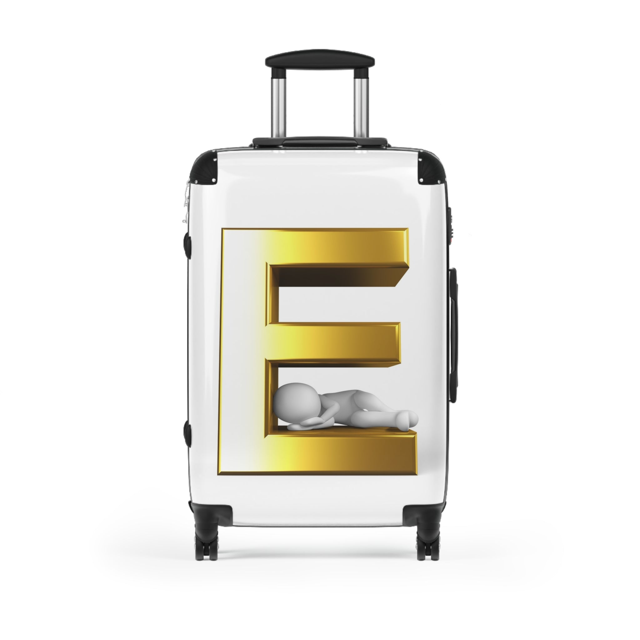 Valise Monogramme Personnalisée | Lettre E 3D Dorée avec Personnage Endormi