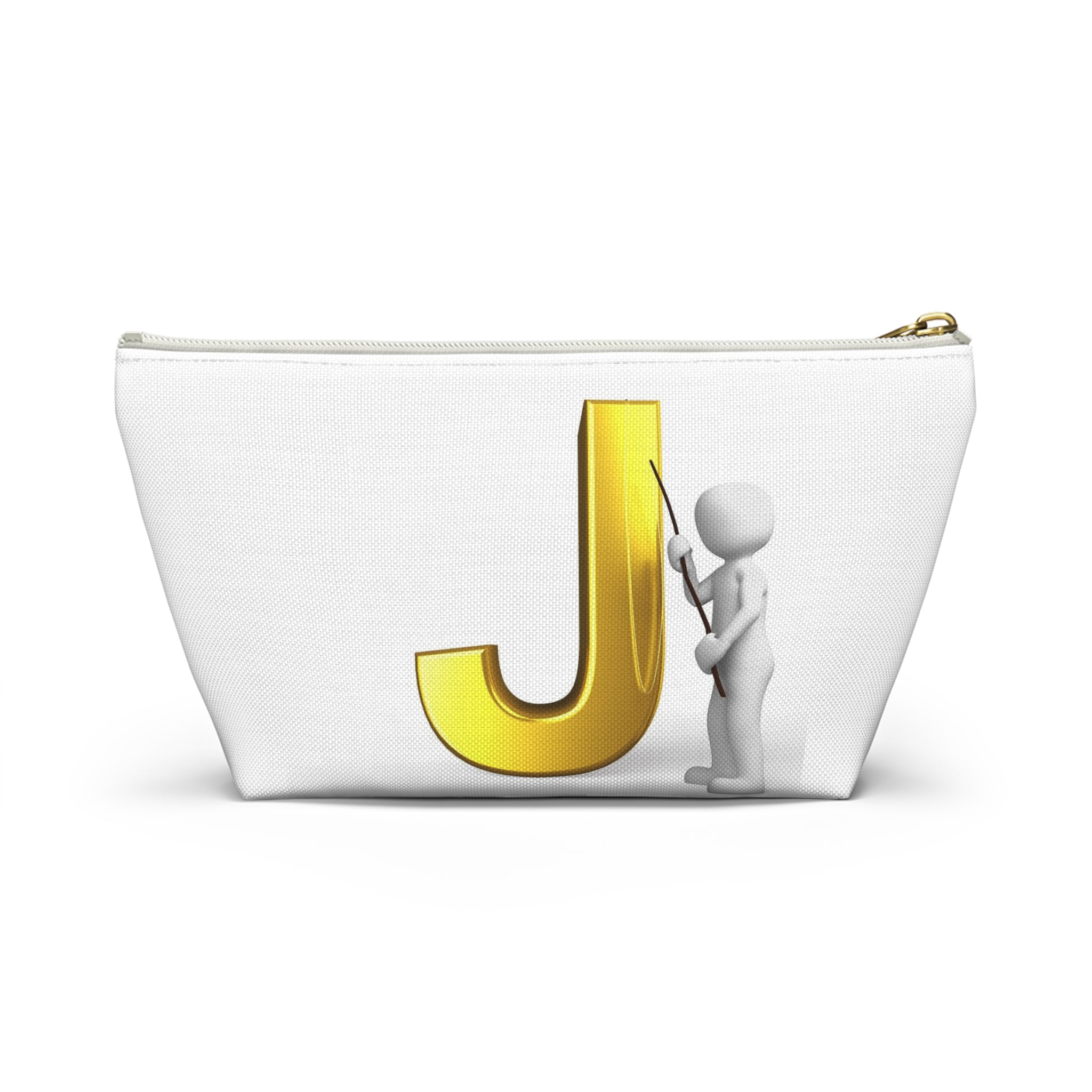Gold Letter J with Pointing Character Accessory Pouch | Monogram Makeup Bag