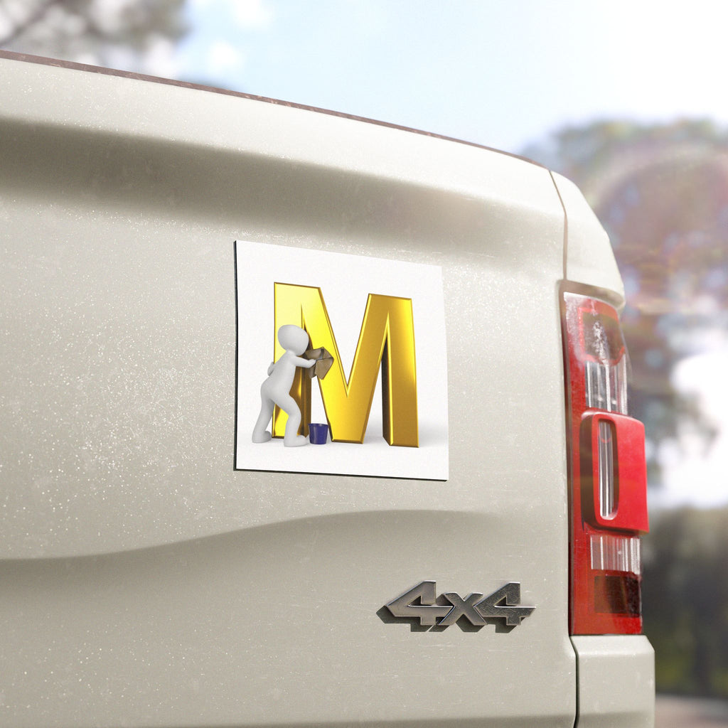 Gold Letter M with Cleaner Illustration Car Magnet