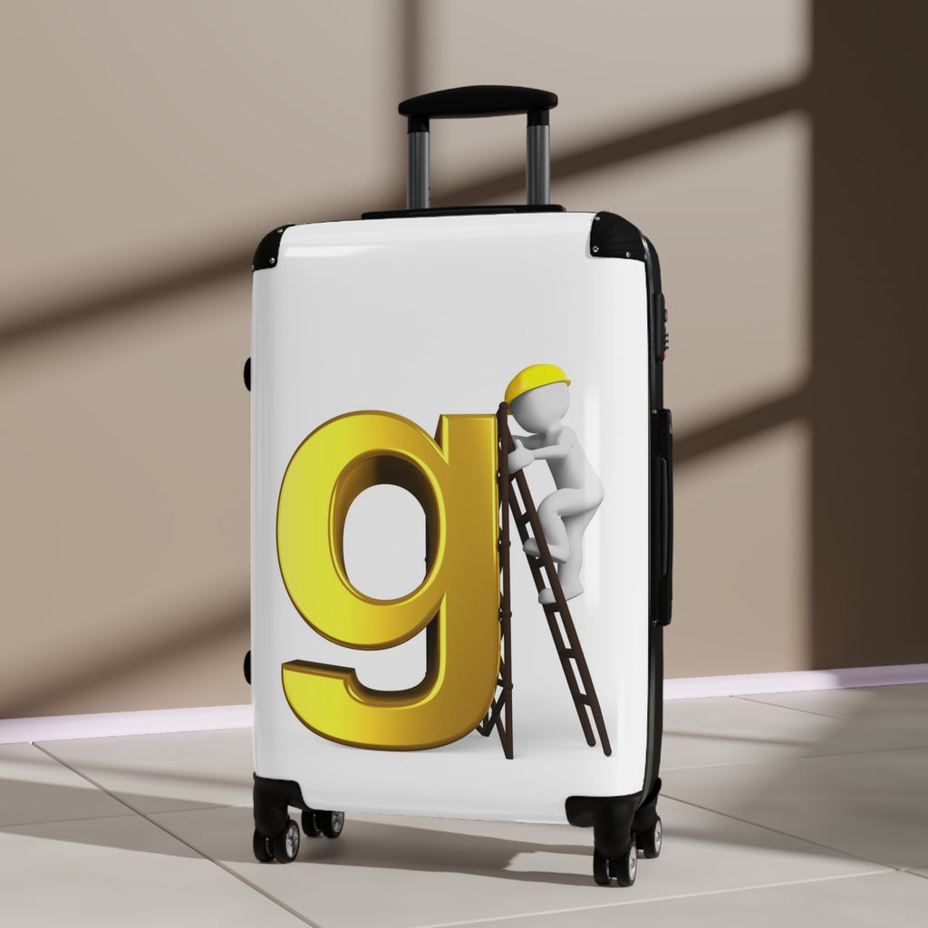 Yellow Letter G with Worker Illustration Suitcase | Personalized Luggage