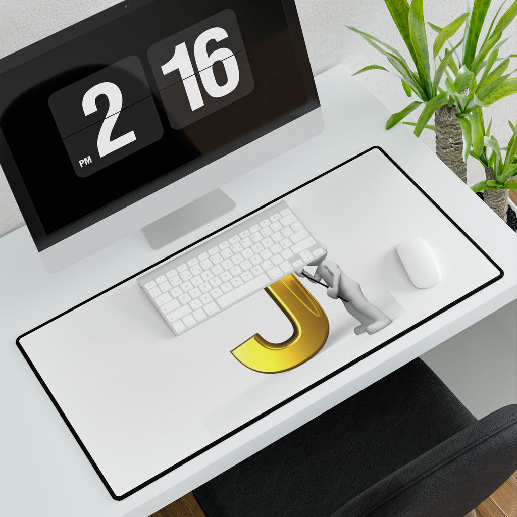 Gold Letter J Illustration Desk Mat | Alphabet Initial Mousepad