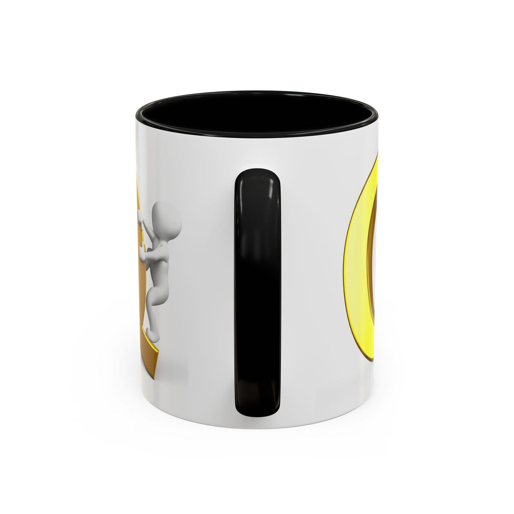 3D Gold Letter Q with Climbing Figure Mug | Accent Coffee Mug 11oz 15oz
