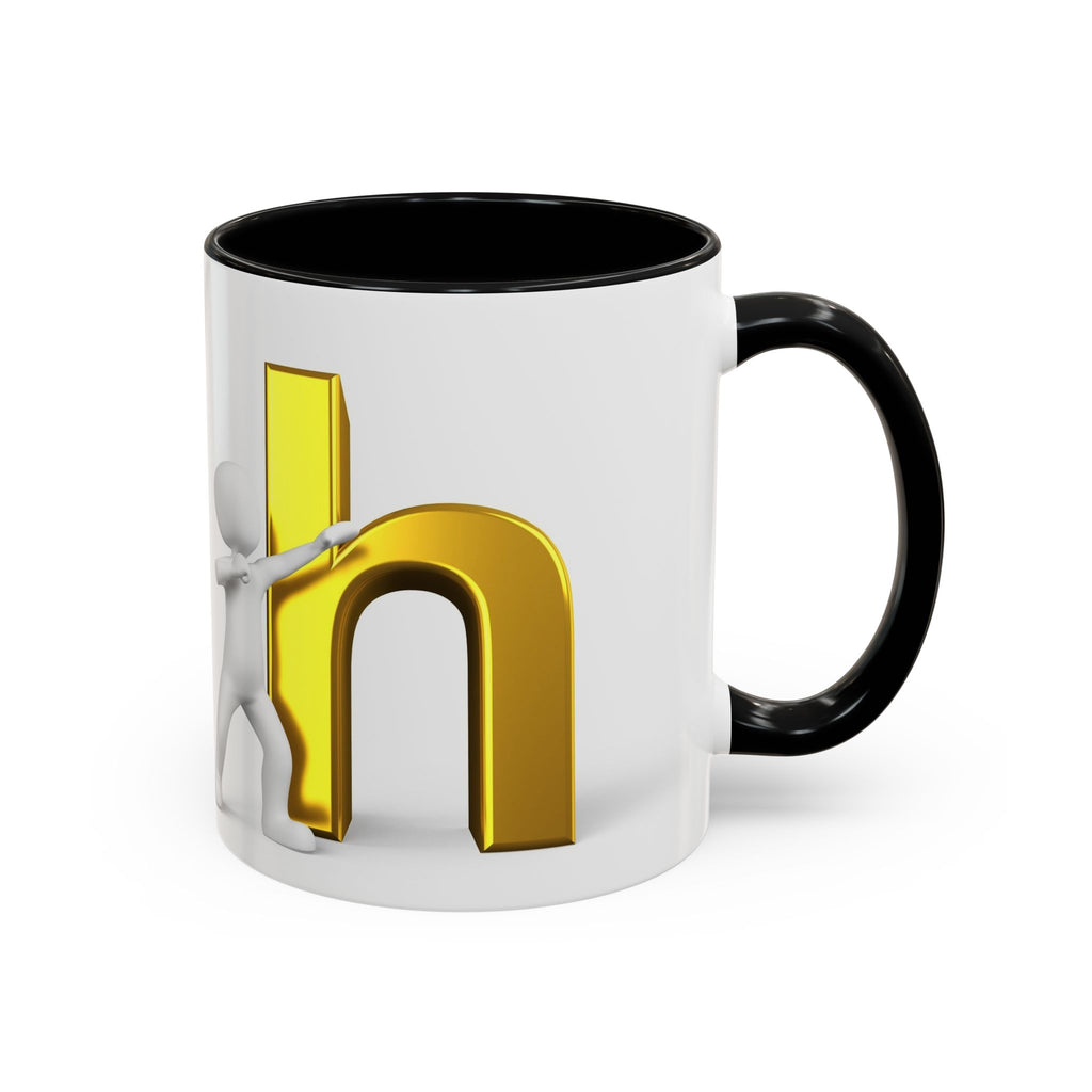 3D Stick Figure Pushing Gold Letter h Mug | Accent Coffee Mug 11/15oz