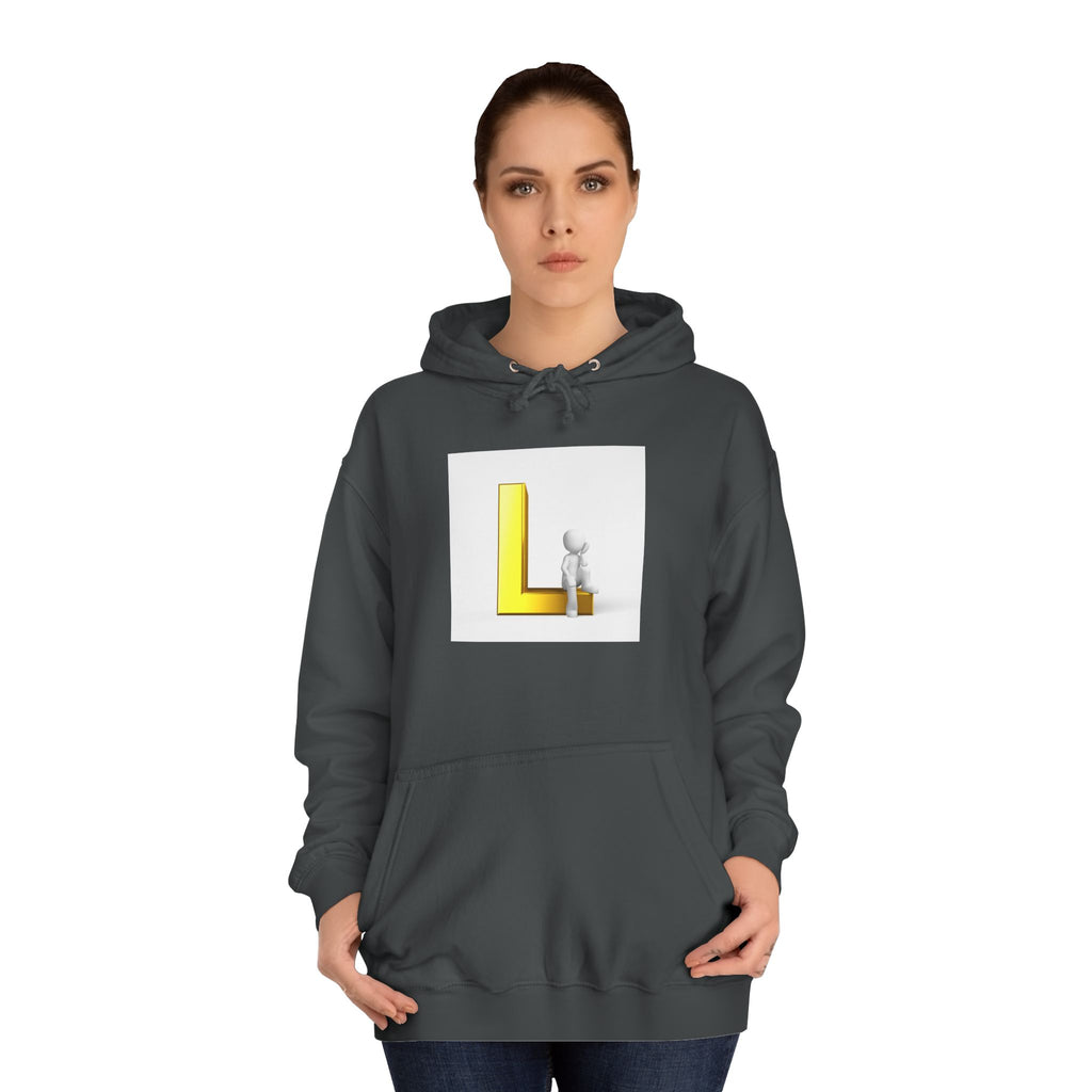 3D Letter L with Figure Hoodie | Initial L Sweatshirt