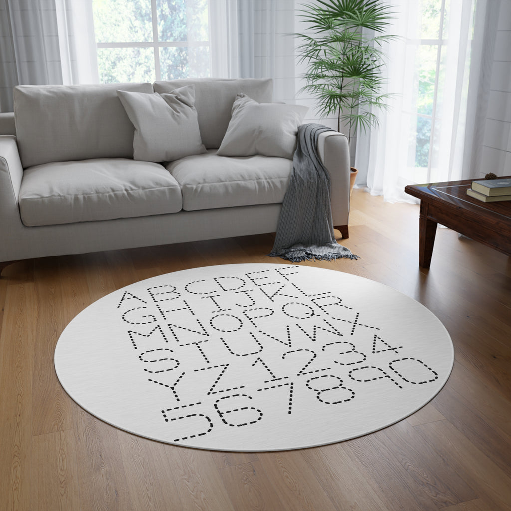 Dotted Alphabet and Numbers Round Rug | Letter Learning Mat