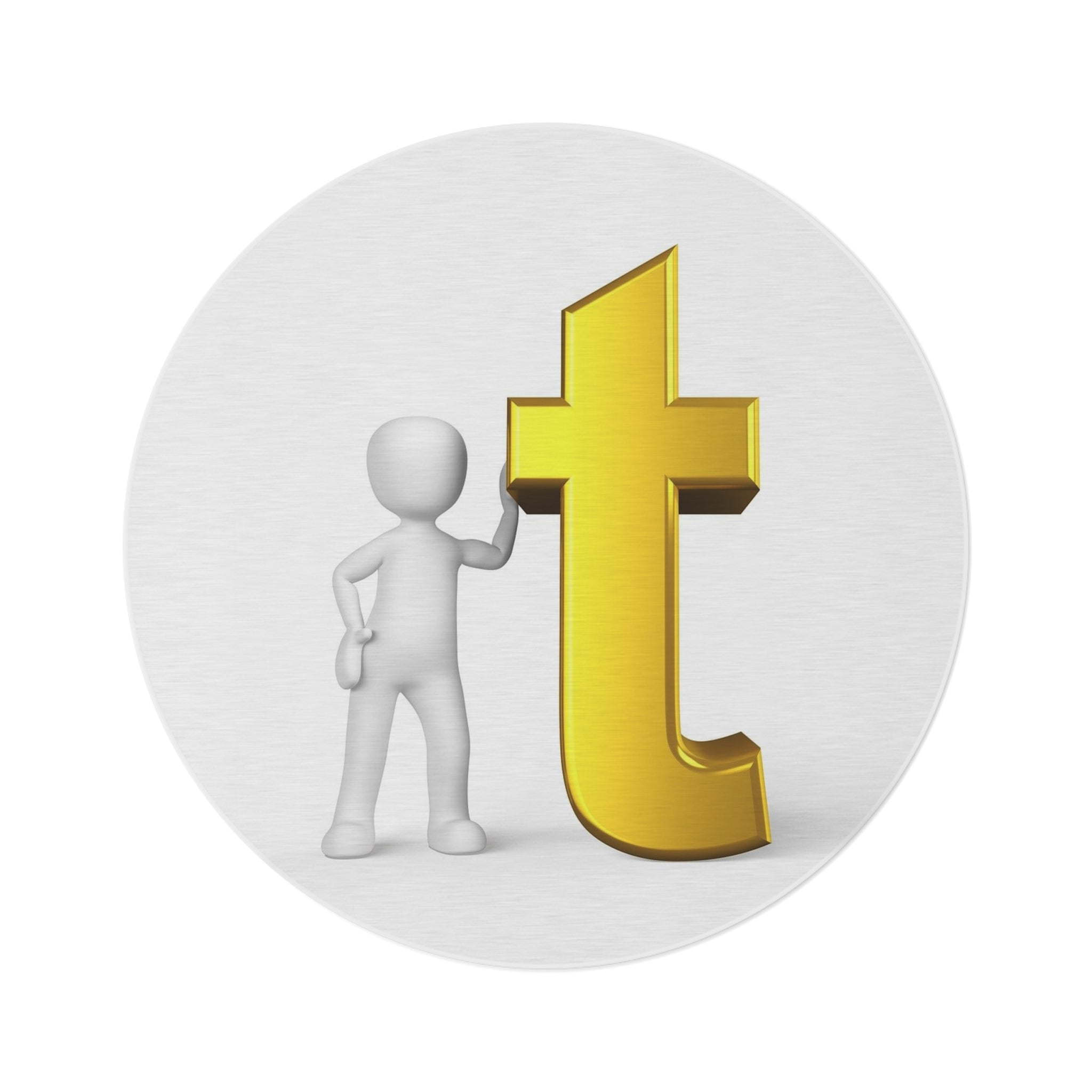 3D Stick Figure with Gold T Letter Round Rug | Typograph Home Decor
