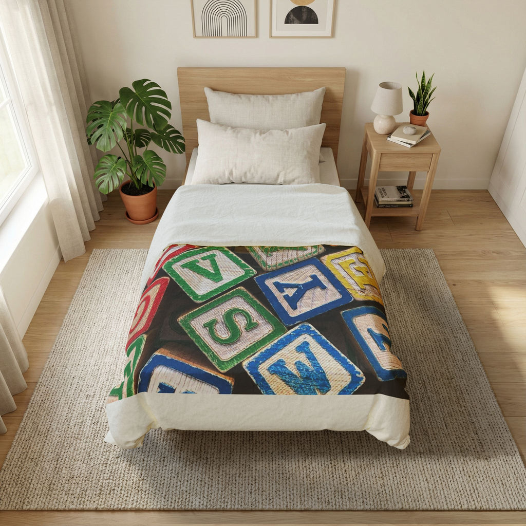 Alphabet Building Blocks Cotton Duvet Cover | Colorful Kids Blocks Bedding