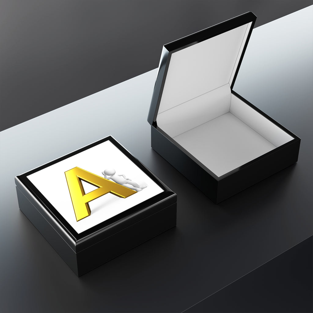 Gold Letter A Monogram Jewelry Box | Personalized Initial Keepsake