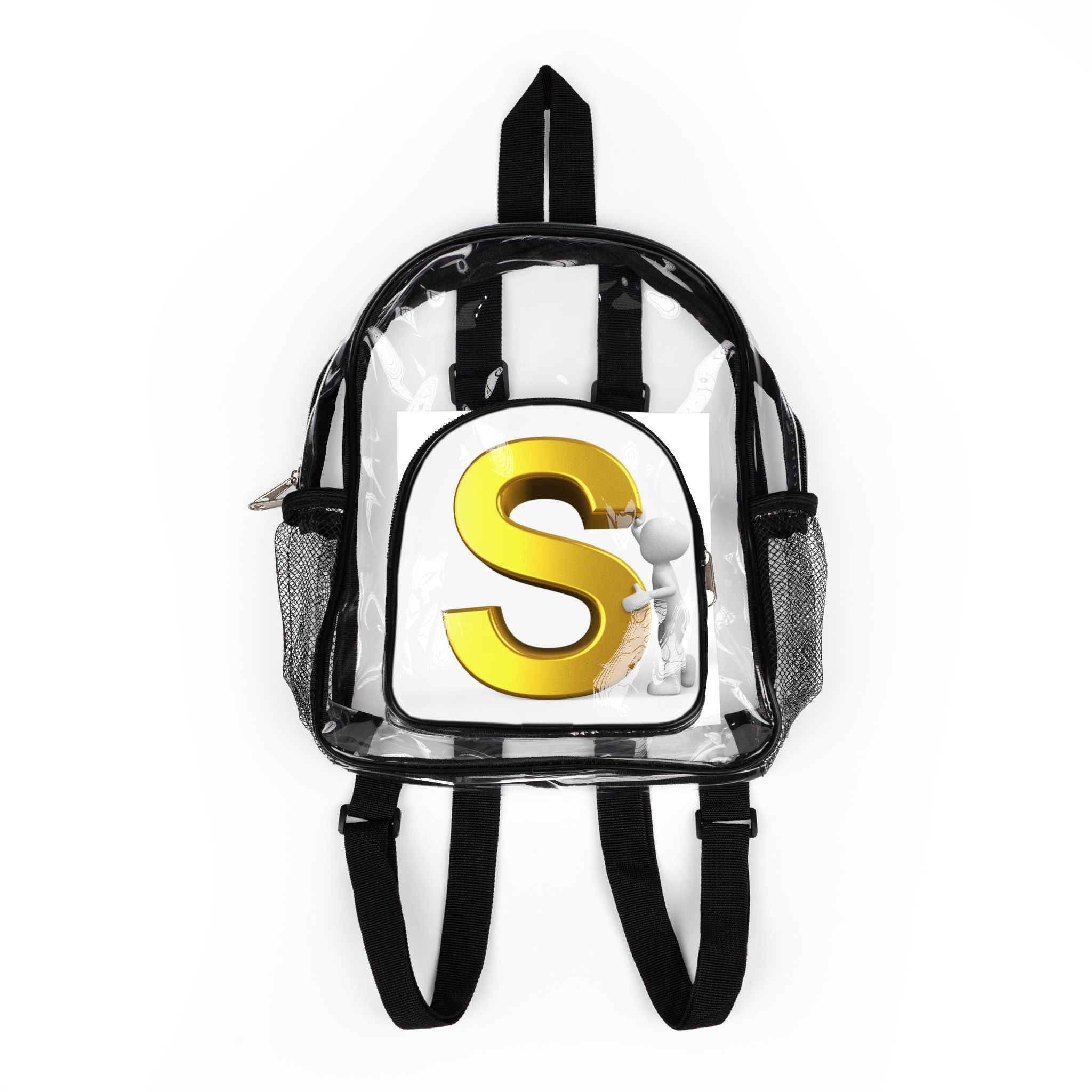 Gold Letter S Monogram Clear Stadium Backpack | Transparent School Bag