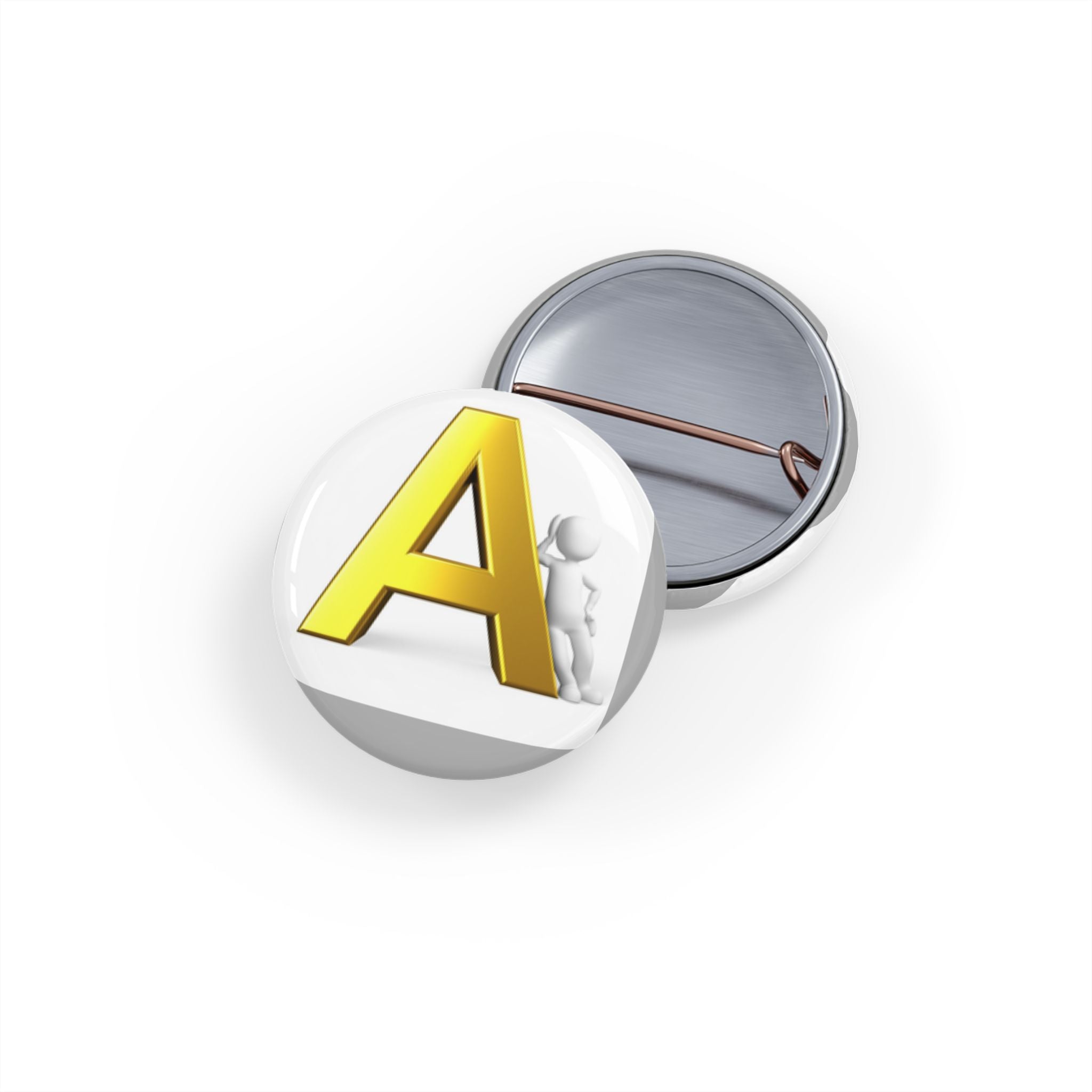 Épingle ronde lettre A 3D jaune | Badge bouton initial de l'alphabet