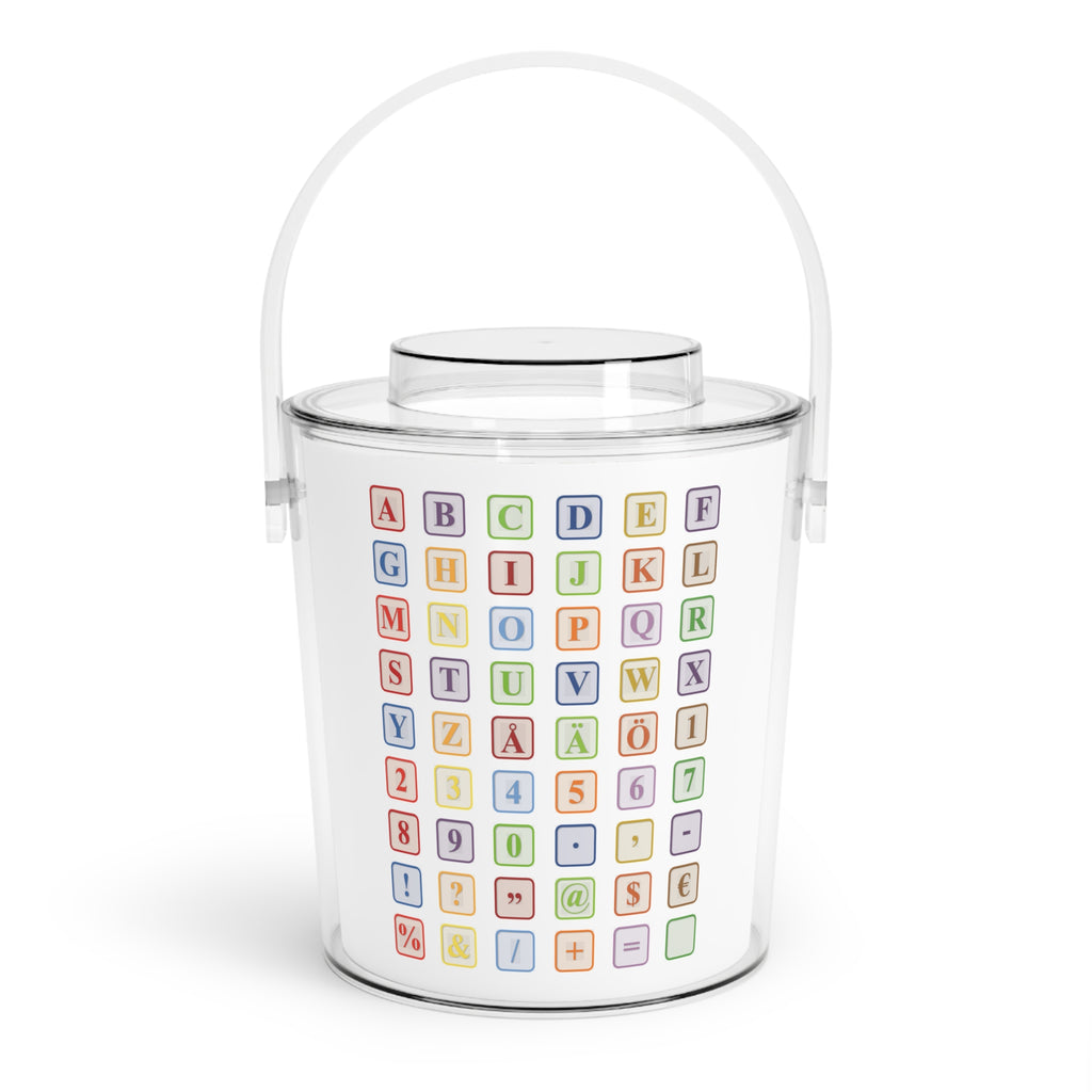Color Block Alphabet Ice Bucket with Tongs | Retro Letter Blocks Drink Cooler