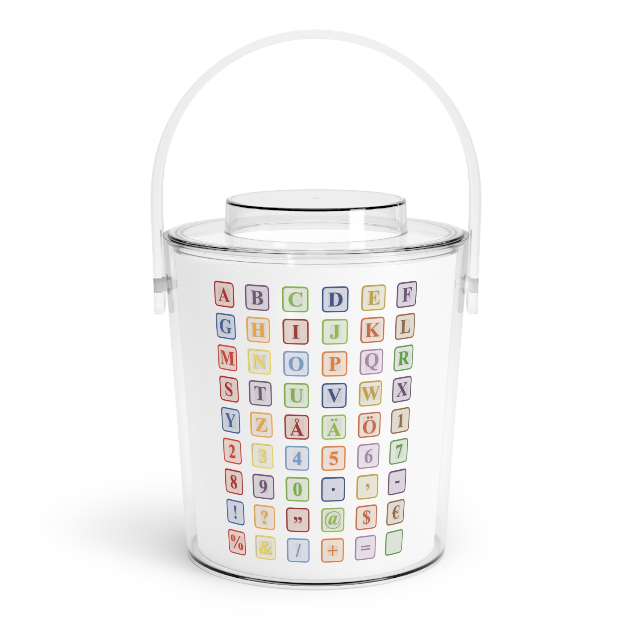 Color Block Alphabet Ice Bucket with Tongs | Retro Letter Blocks Drink Cooler