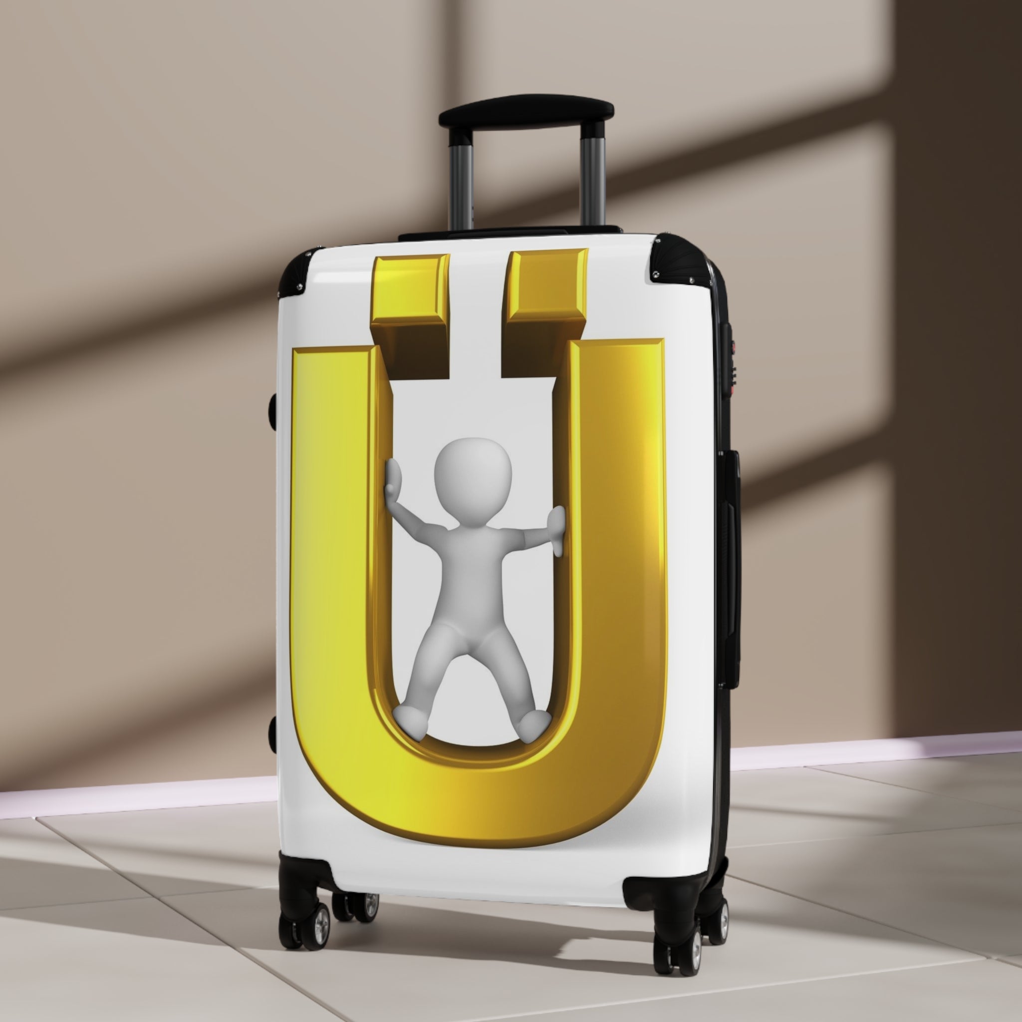 Gold Letter Ü with 3D Figure Suitcase | Monogram Luggage