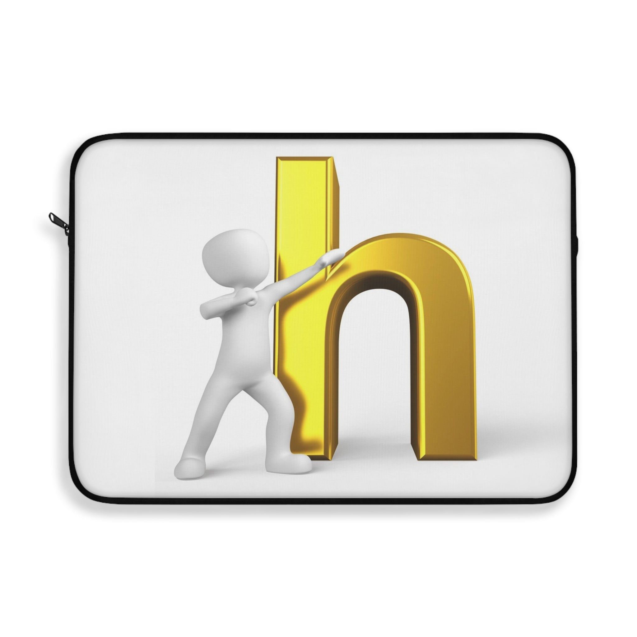 3D Figure Pushing Golden Letter h Laptop Sleeve | Letter H Typography Case