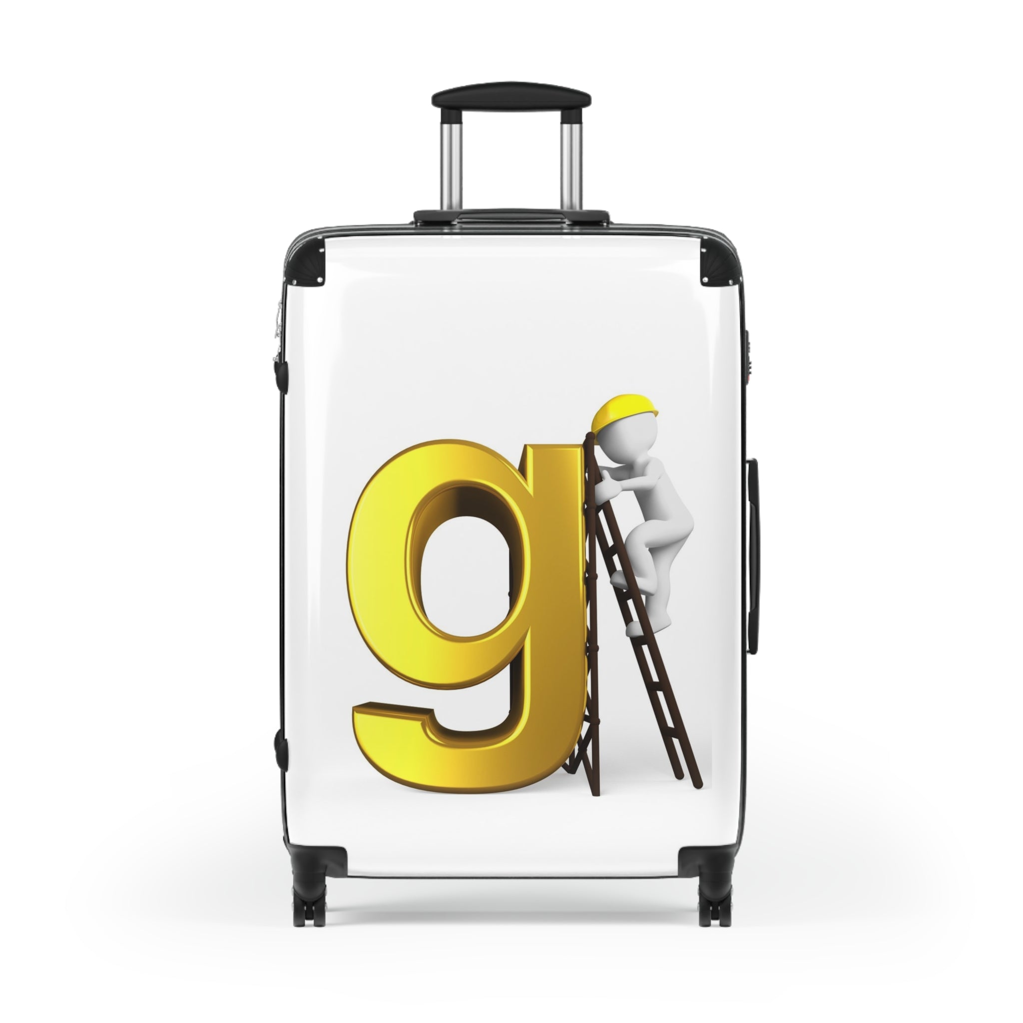 Yellow Letter G with Worker Illustration Suitcase | Personalized Luggage