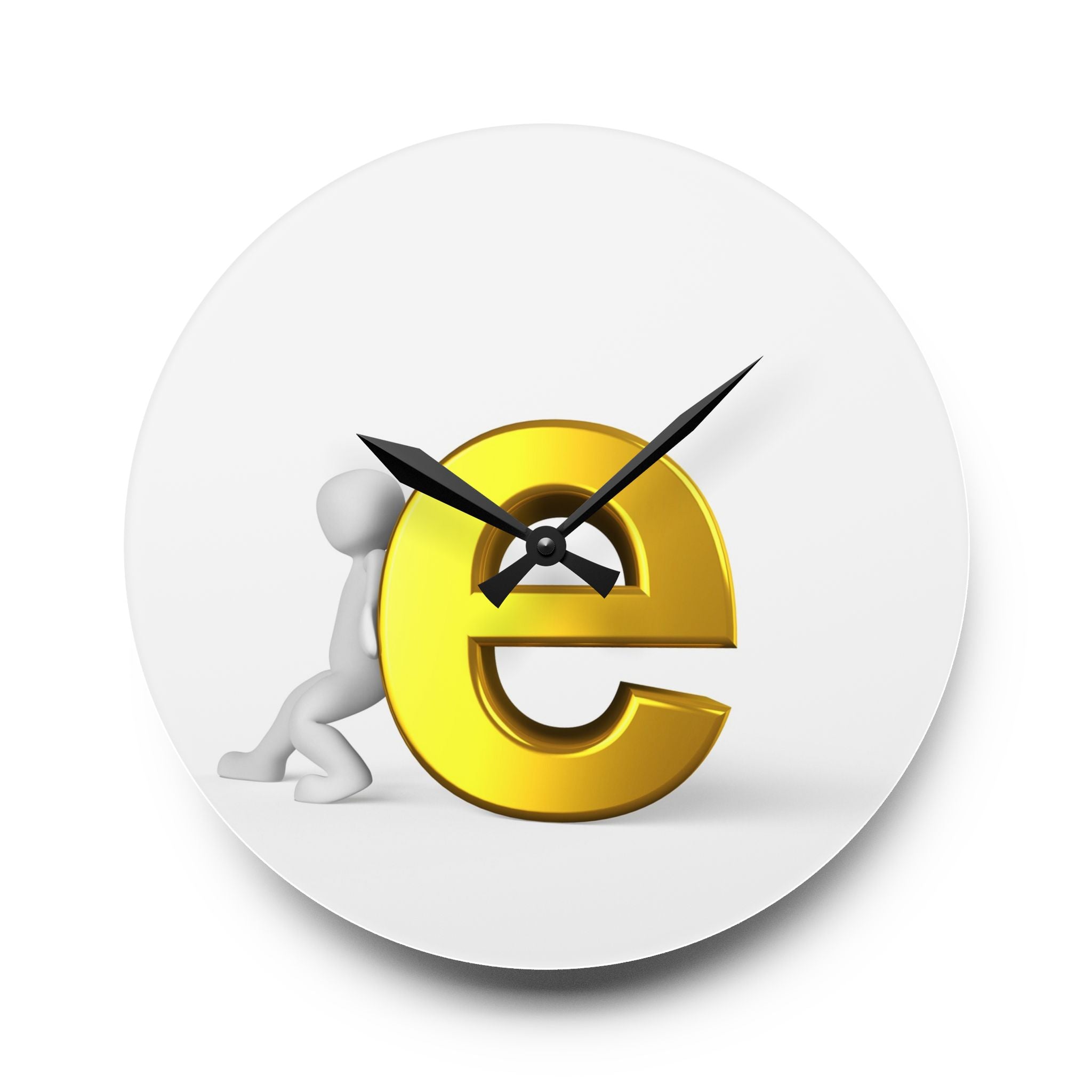 3D Gold Letter E with Figure Acrylic Wall Clock | Modern Alphabet Decor
